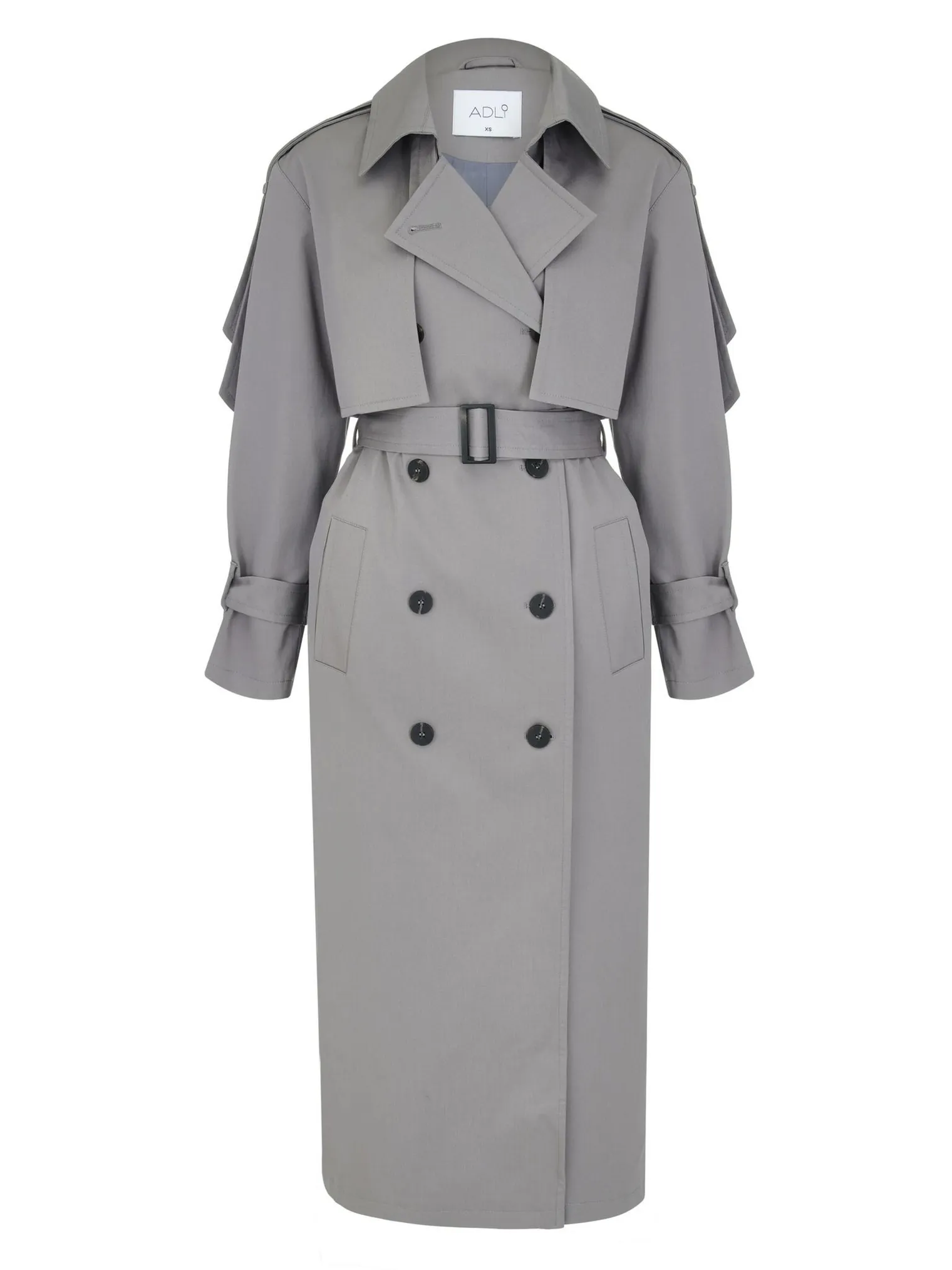 Тренч двубортный с поясом пепельного цвета фото 9