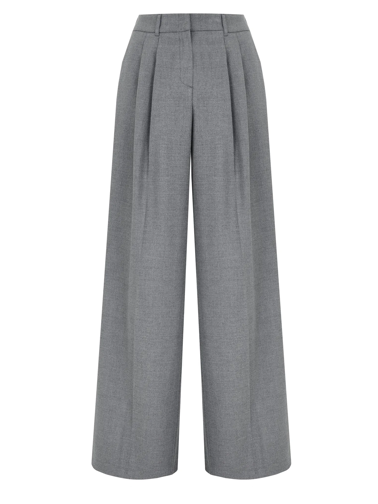 Брюки широкого кроя с завышенной талией со складками серого цвета фото 10
