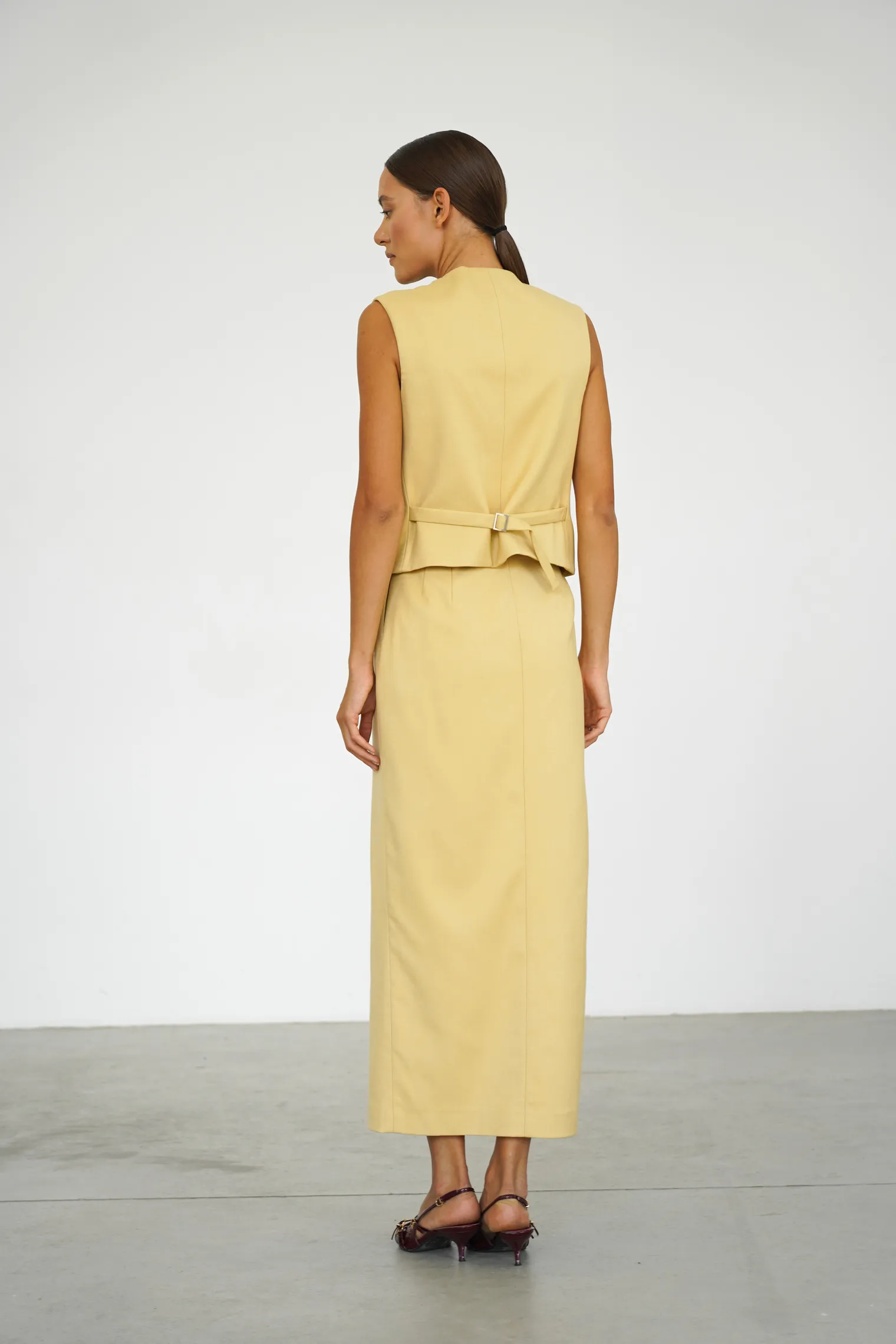 Юбка макси из шерсти цвета молочный лимон фото 6