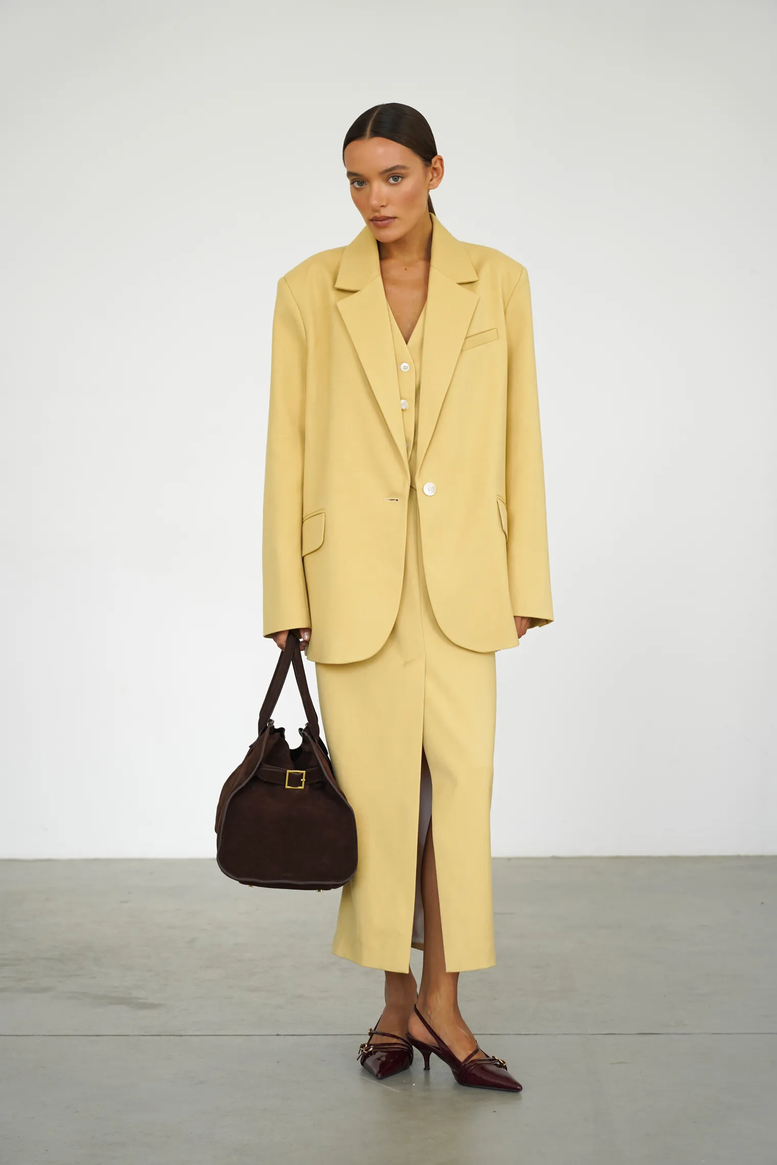 Юбка макси из шерсти цвета молочный лимон фото 7