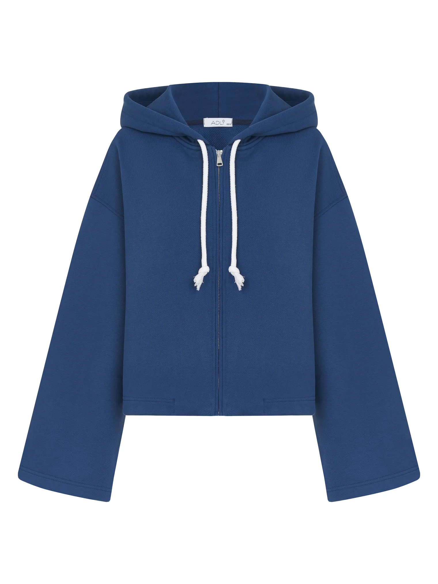 Худи из плотного хлопка с капюшоном на молнии и на кулисе цвета ниагара фото 1