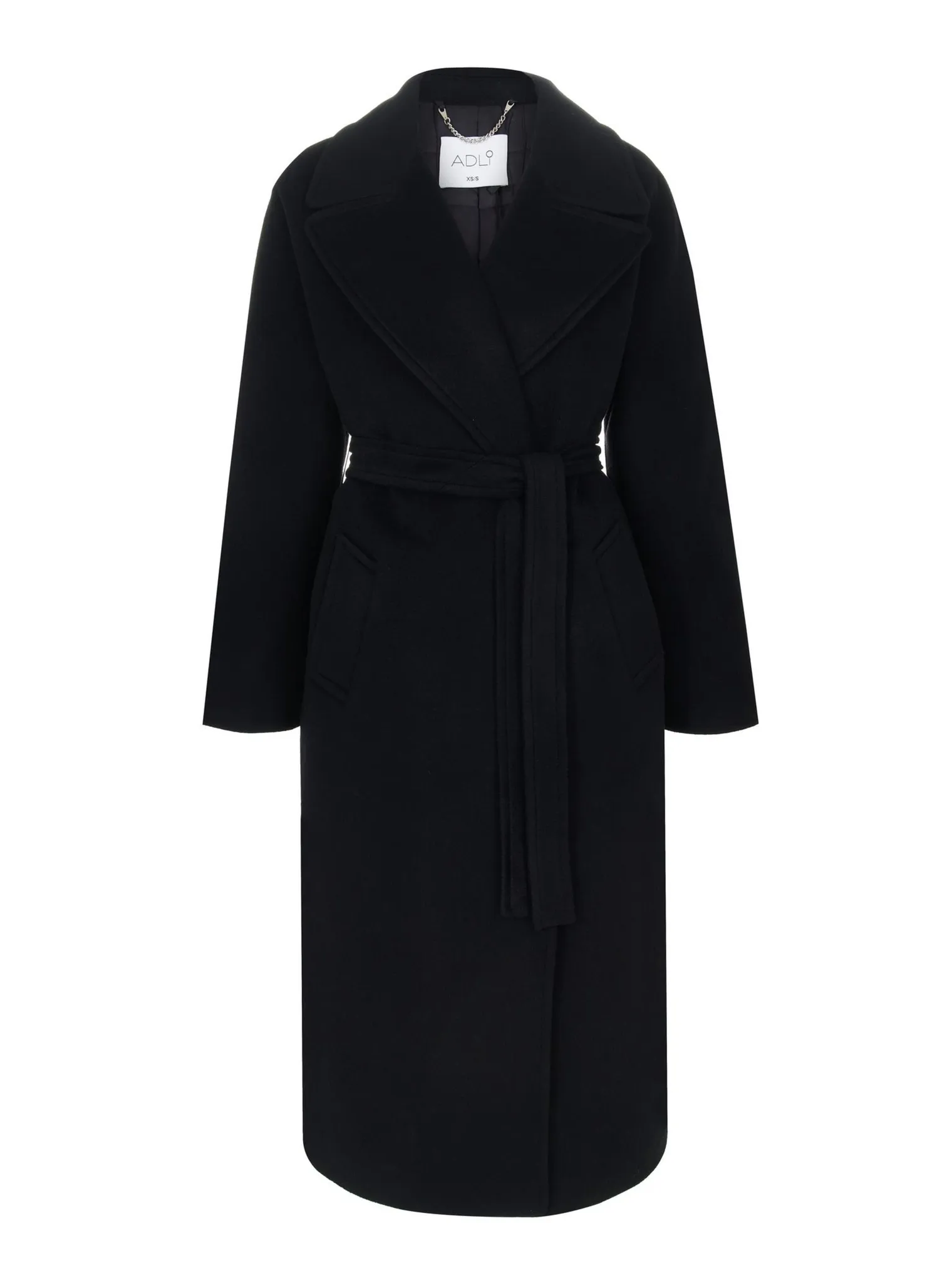 Зимнее пальто-халат с цельнокройным рукавом чёрного цвета фото 8