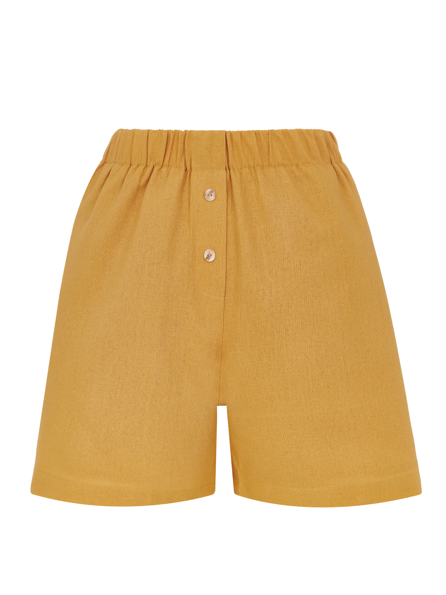 Костюм летний изо льна: рубашка, шорты горчичного цвета фото 2