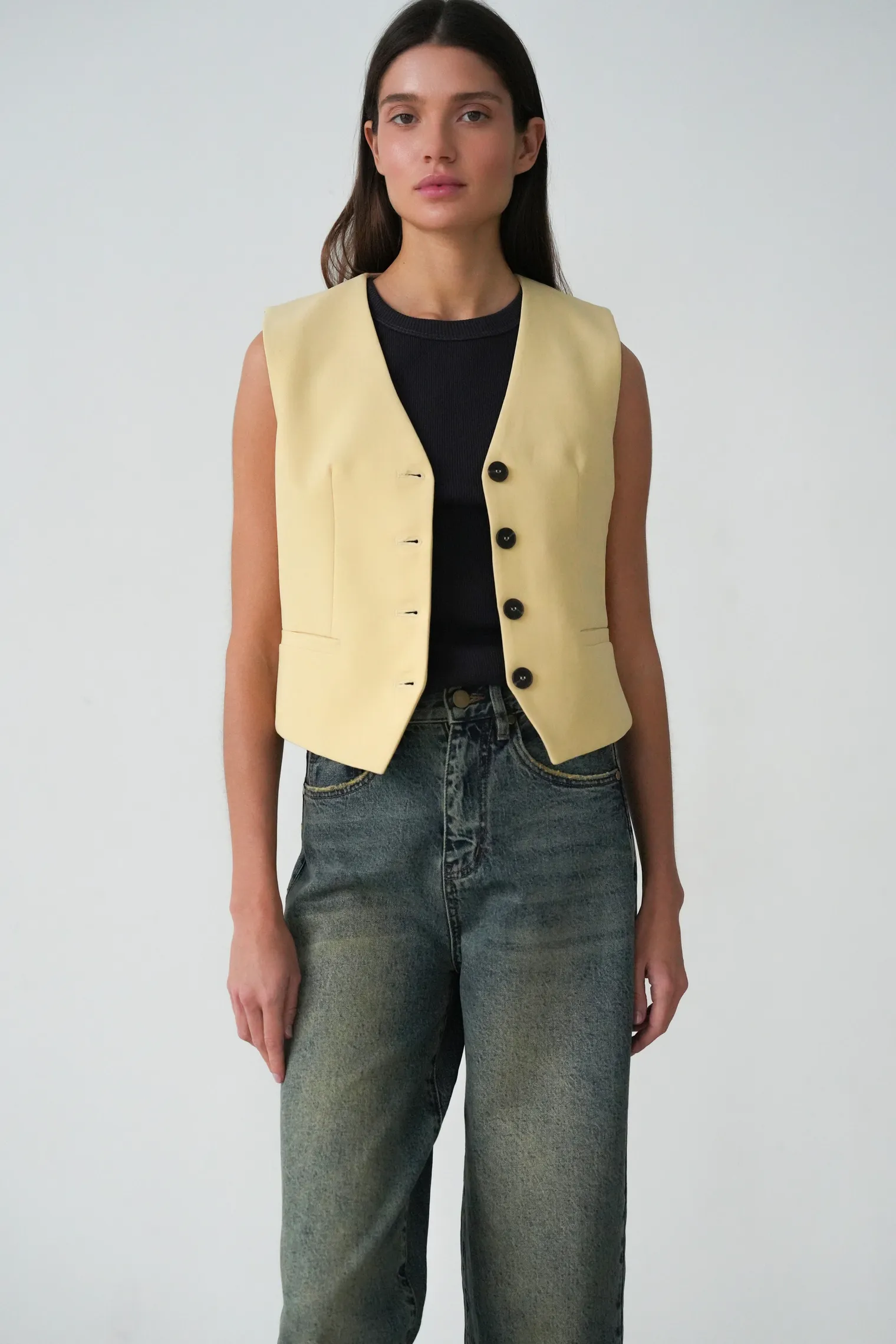 Джинсы свободного кроя в винтажном стиле голубого цвета фото 5