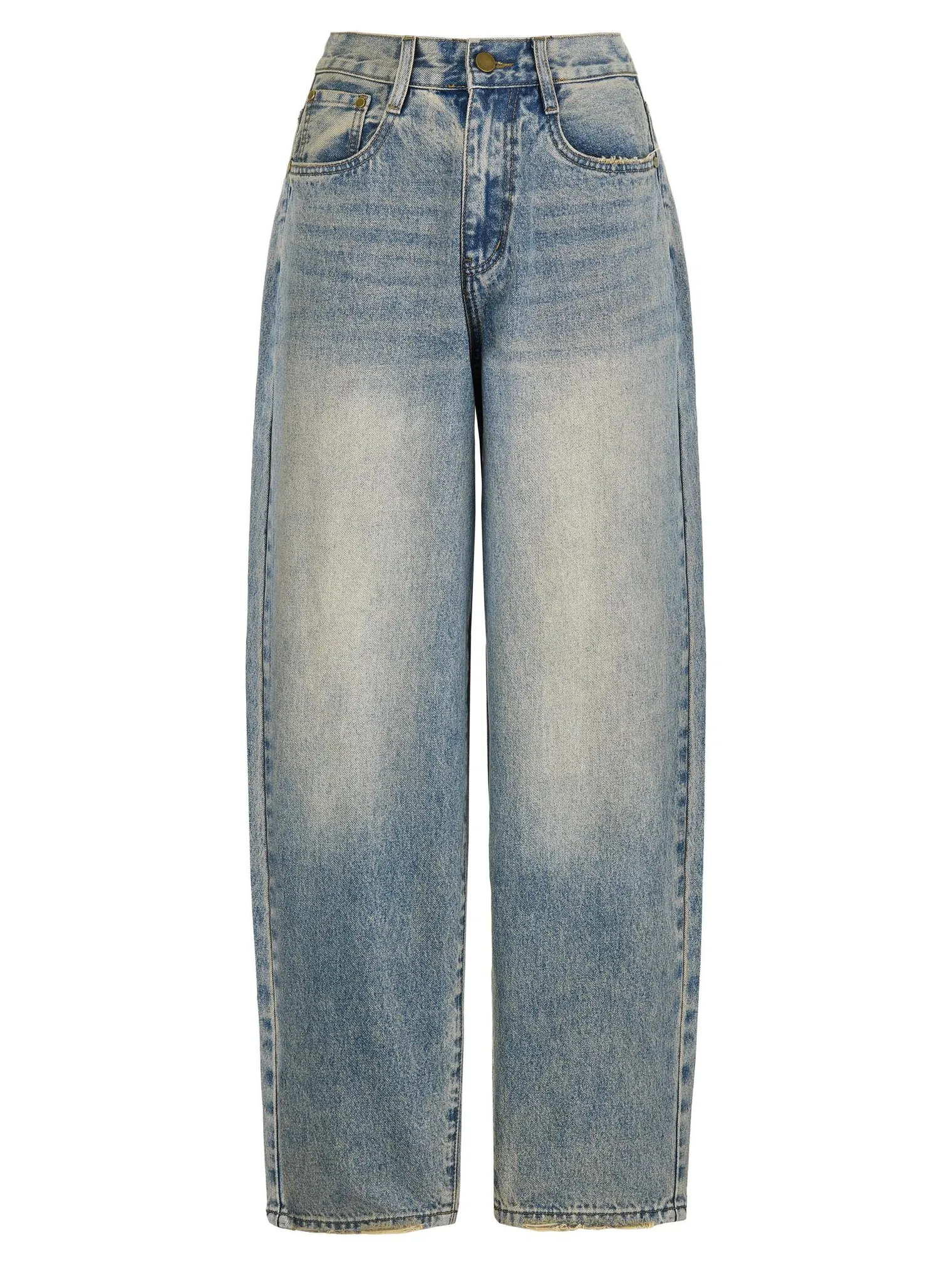 Джинсы свободного кроя в винтажном стиле голубого цвета фото 8