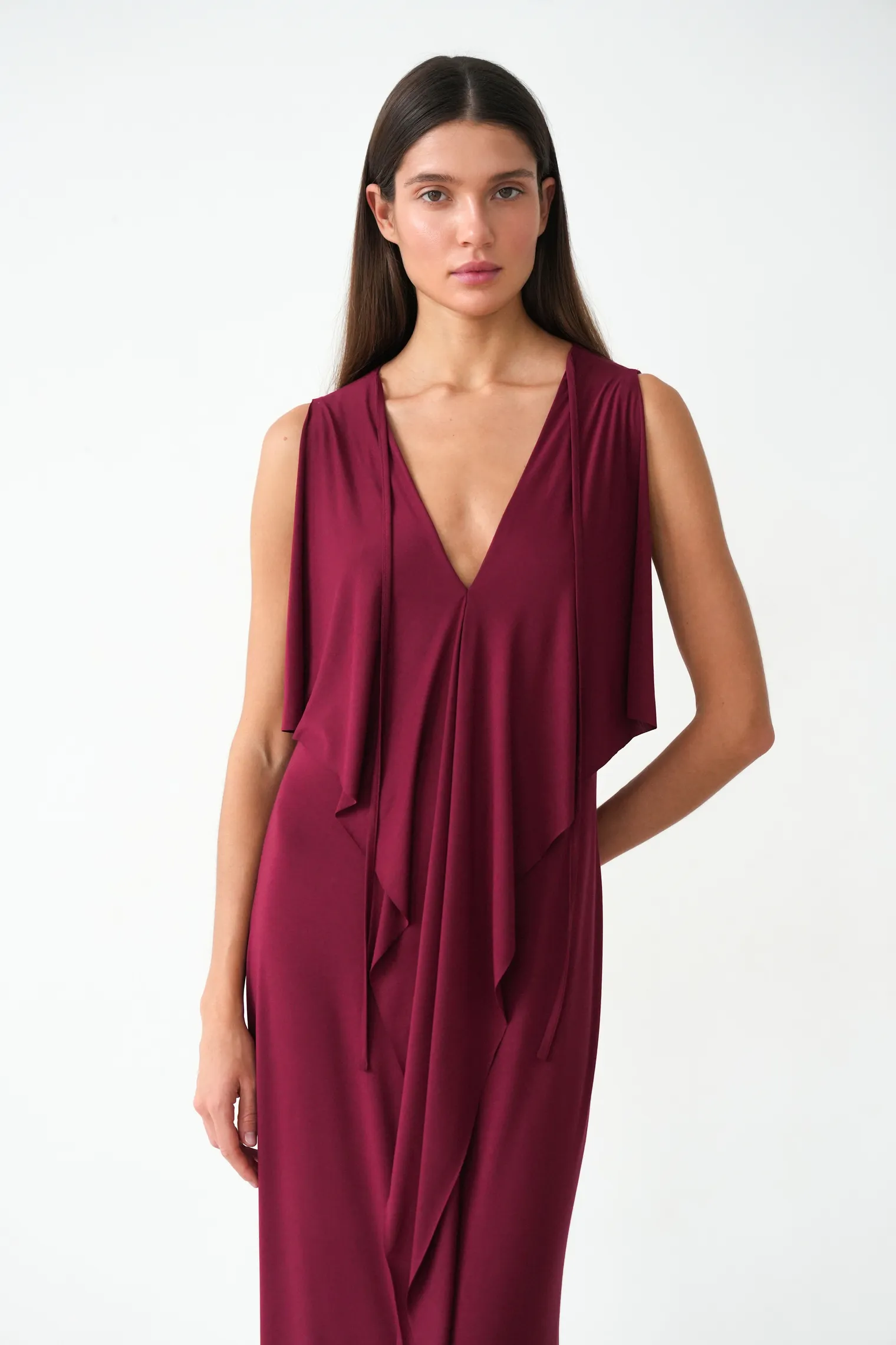 Платье из тонкого трикотажа бордового цвета фото 1