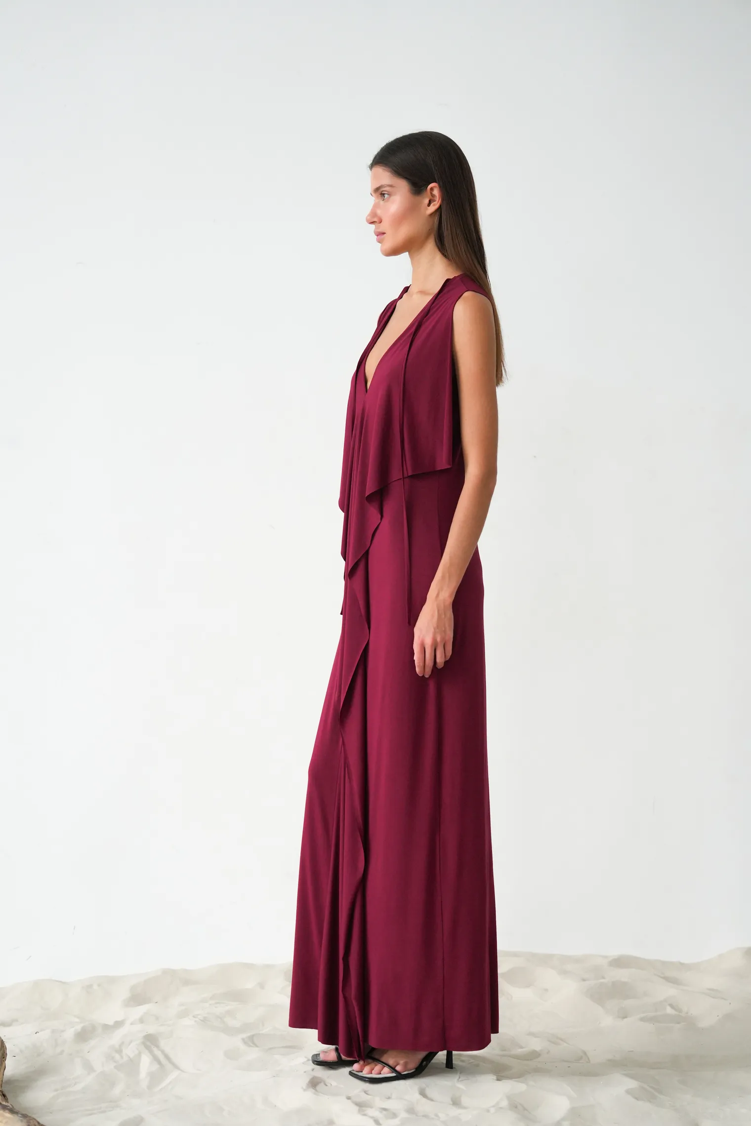 Платье из тонкого трикотажа бордового цвета фото 6