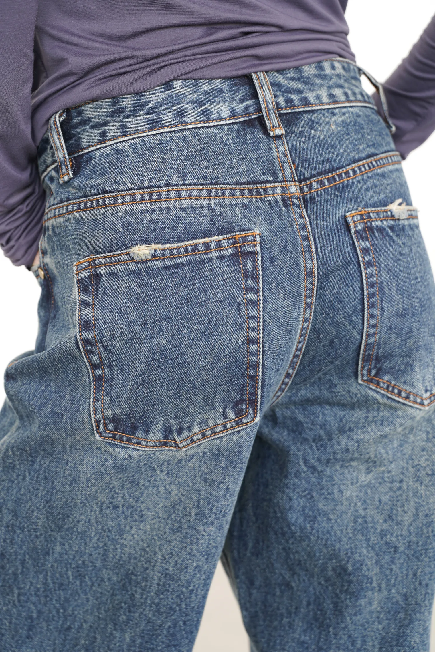 Джинсы свободного кроя в винтажном стиле синего цвета фото 4