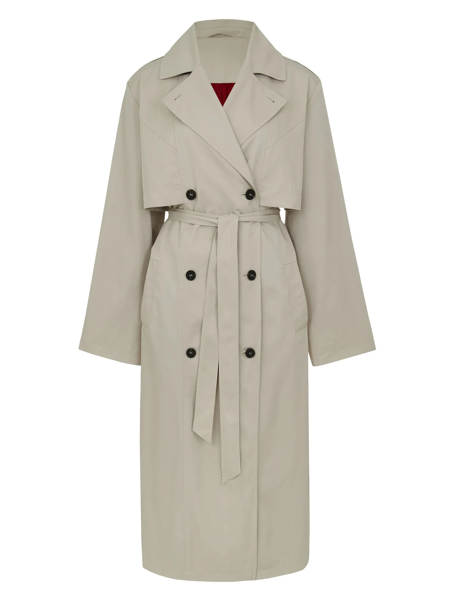 Тренч двубортный с поясом кремового цвета фото 8