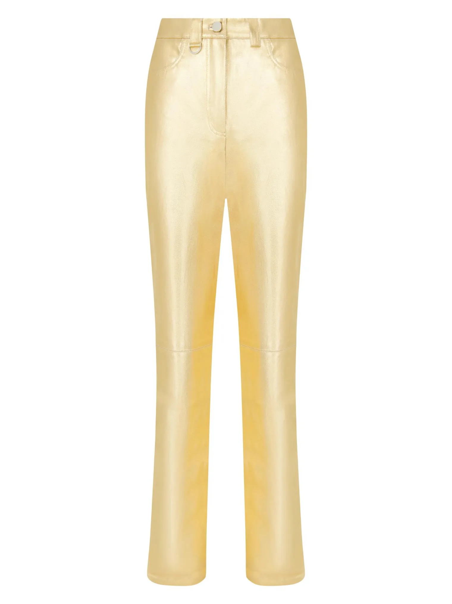 Брюки широкого кроя с завышенной талией золотого цвета фото 7