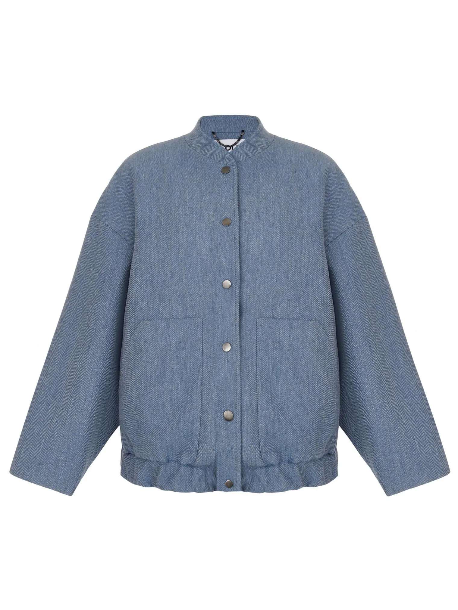 Бомбер свободного кроя из шерсти цвета голубой/серый в ёлочку фото 8