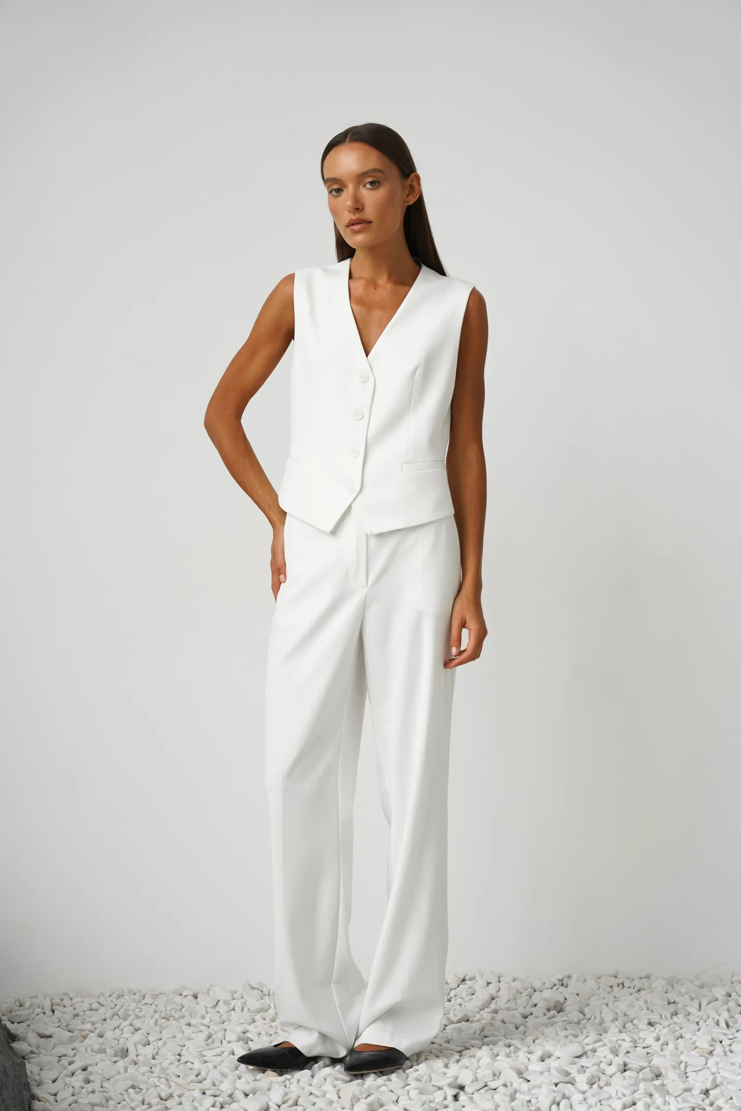 Брюки с завышенной талией прямого кроя белого цвета фото 5