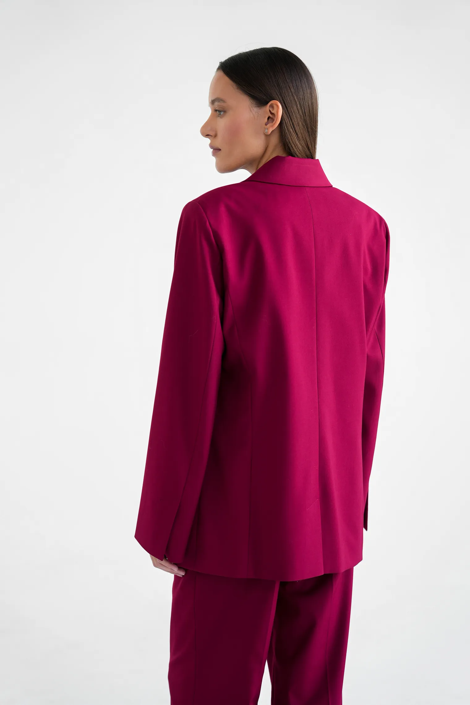 Однобортный жакет свободного кроя винного цвета фото 4