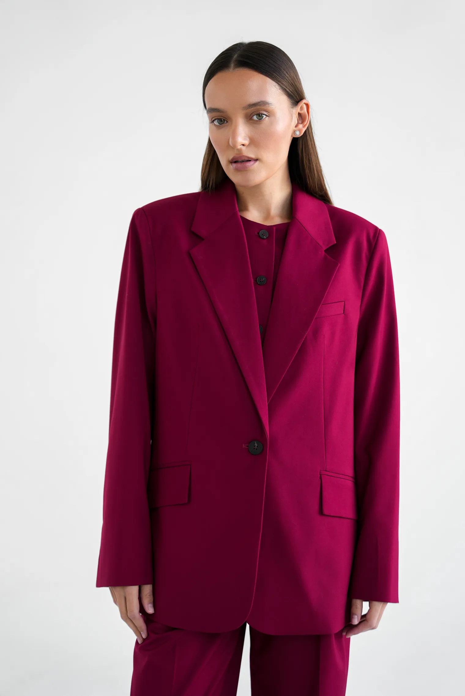 Однобортный жакет свободного кроя винного цвета фото 1