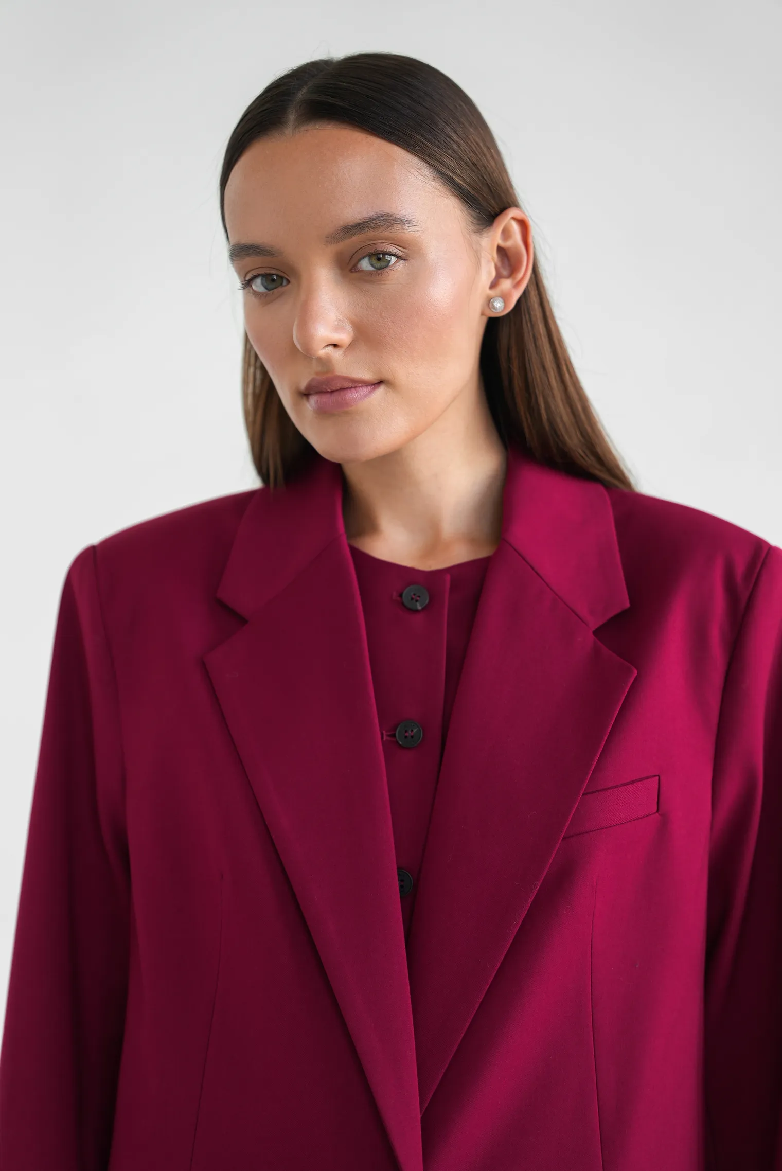 Однобортный жакет свободного кроя винного цвета фото 2