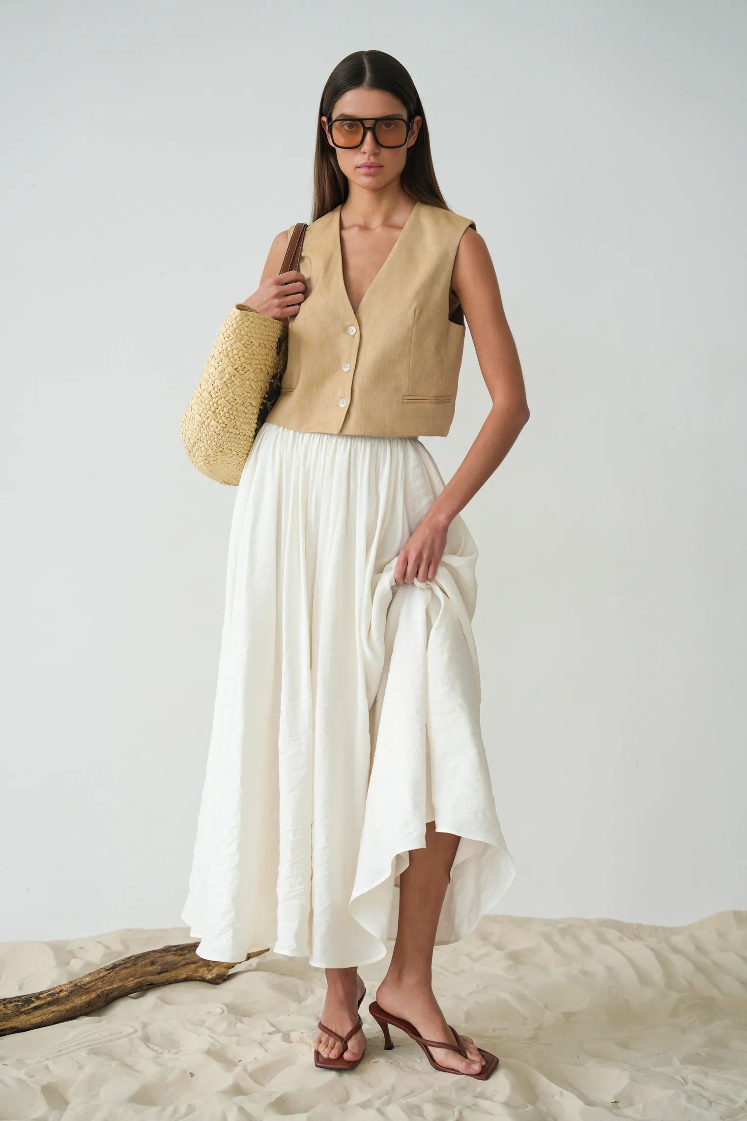 Юбка миди цвета тофу фото 1