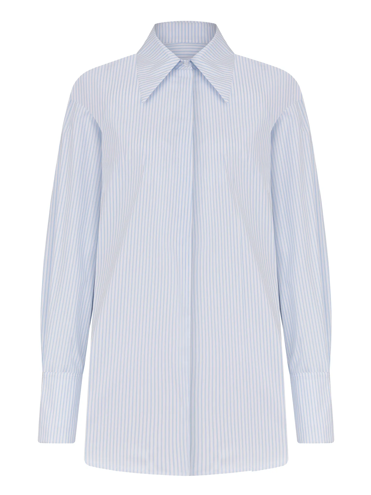 Рубашка свободного кроя из хлопка в полоску в цвете голубой/белый фото 8