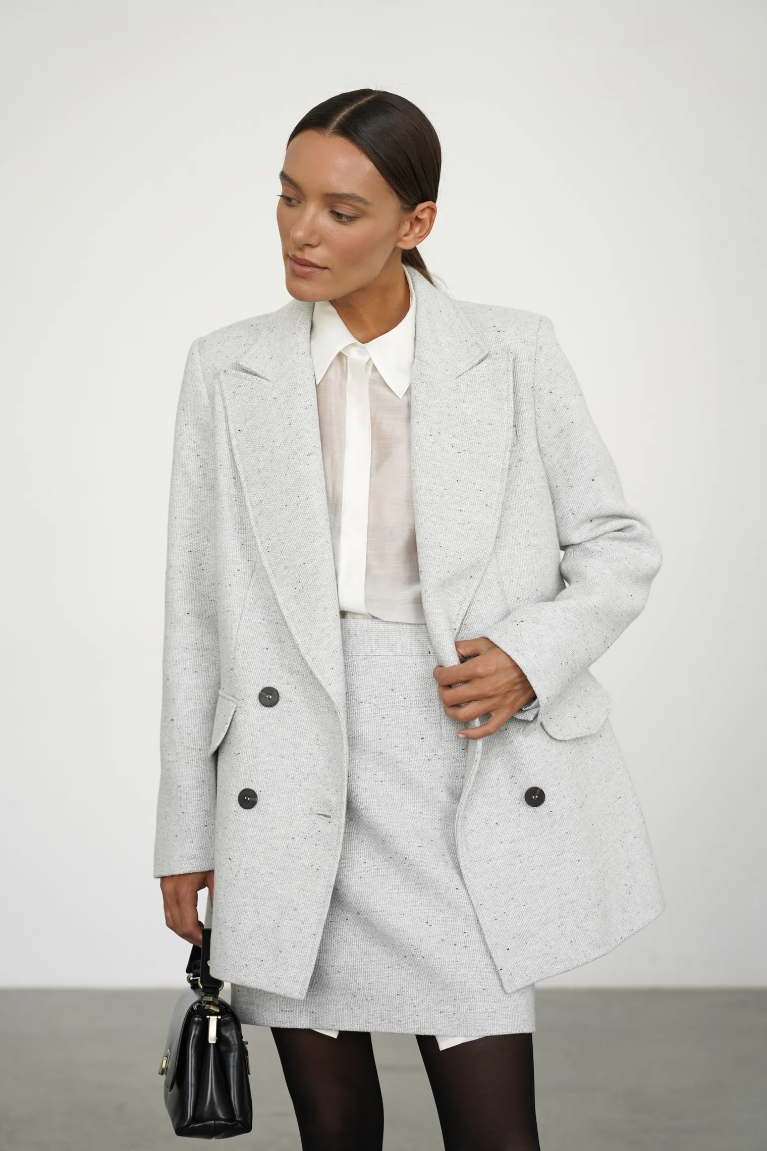 Юбка прямого кроя укороченная цвета серый меланж фото 7