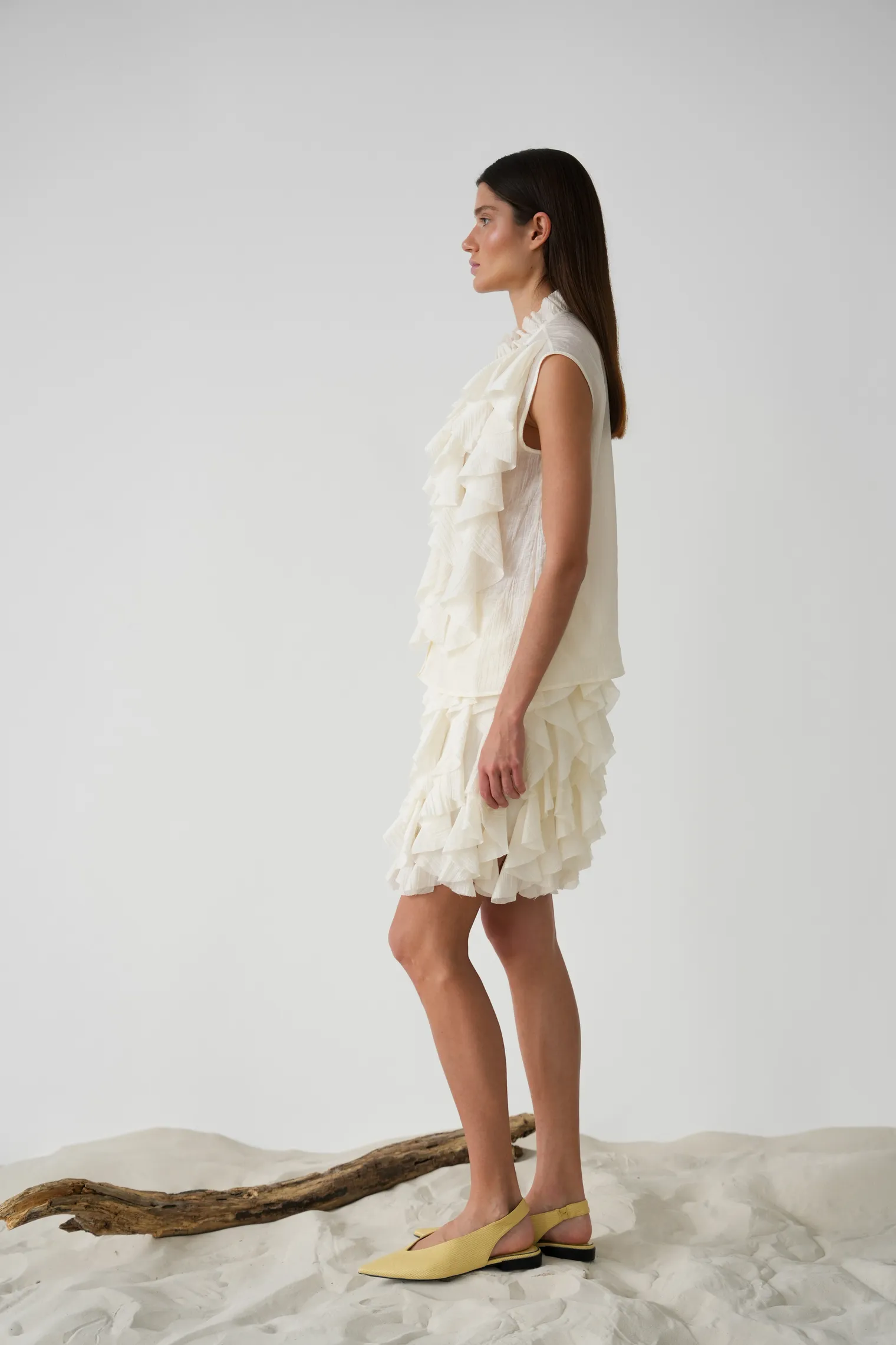 Юбка из жатой ткани молочного цвета фото 3