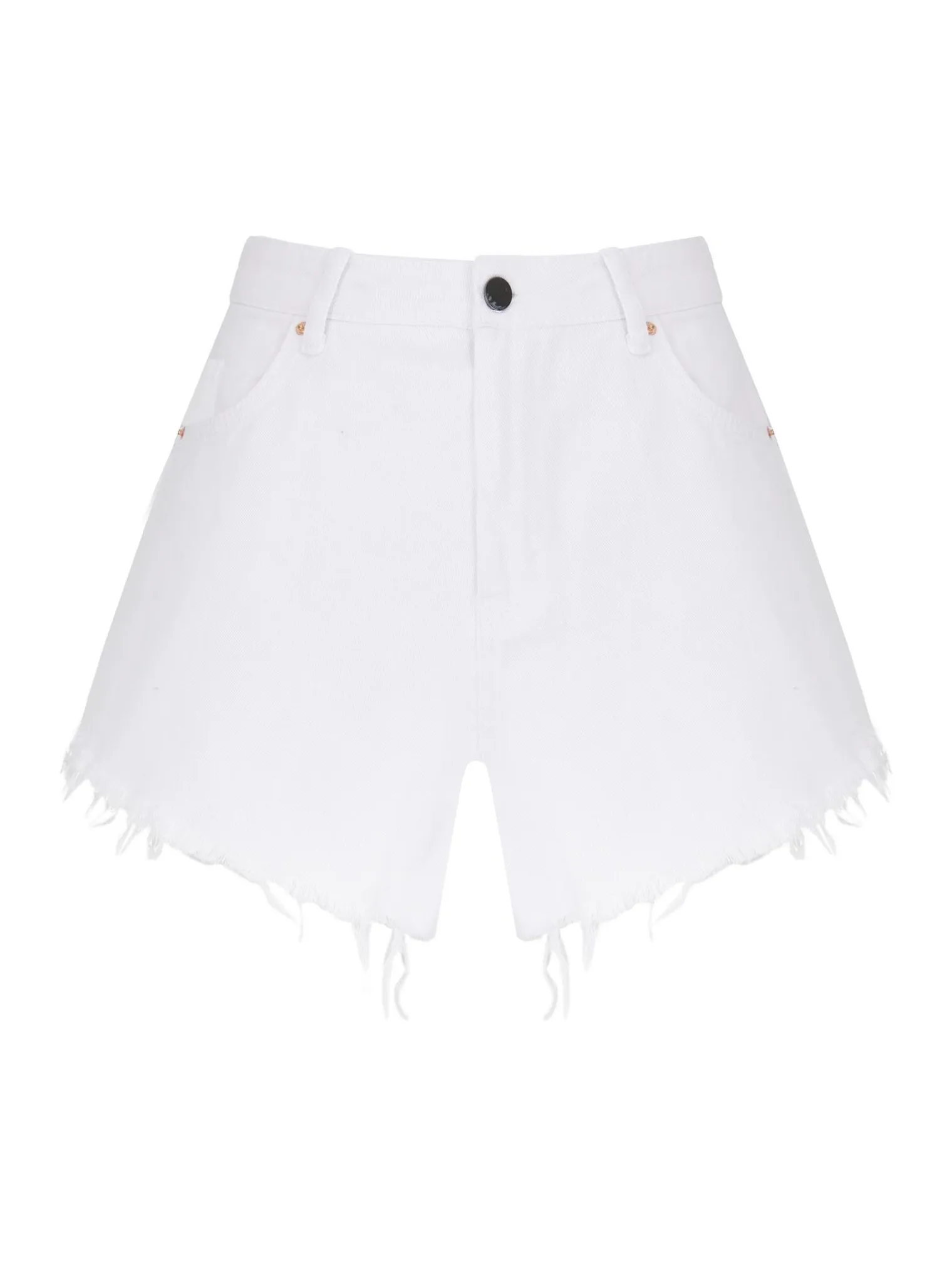 Шорты джинсовые с завышенной талией укороченные белого цвета фото 1