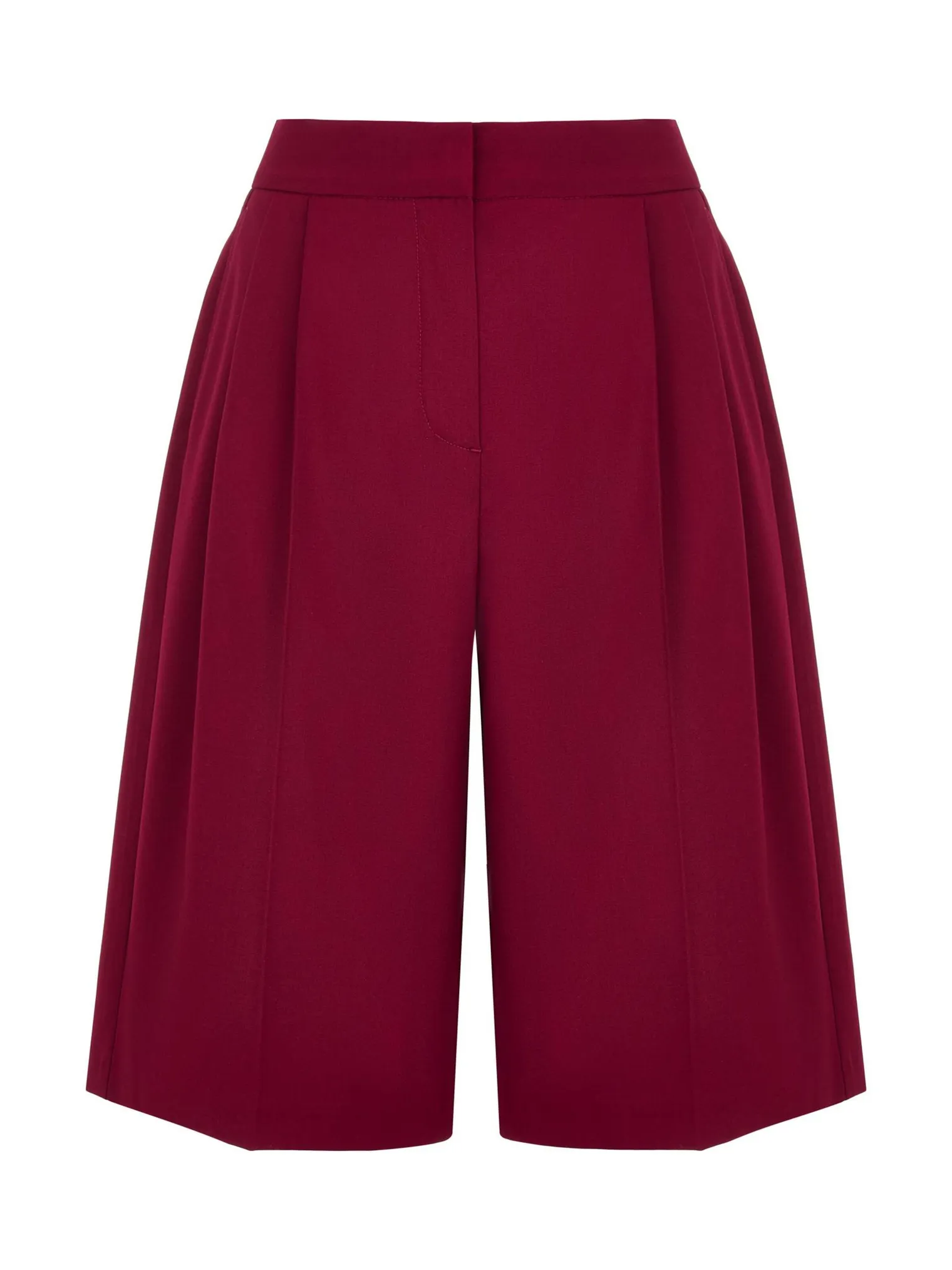 Бермуды широкого кроя с завышенной талией со складками винного цвета фото 8
