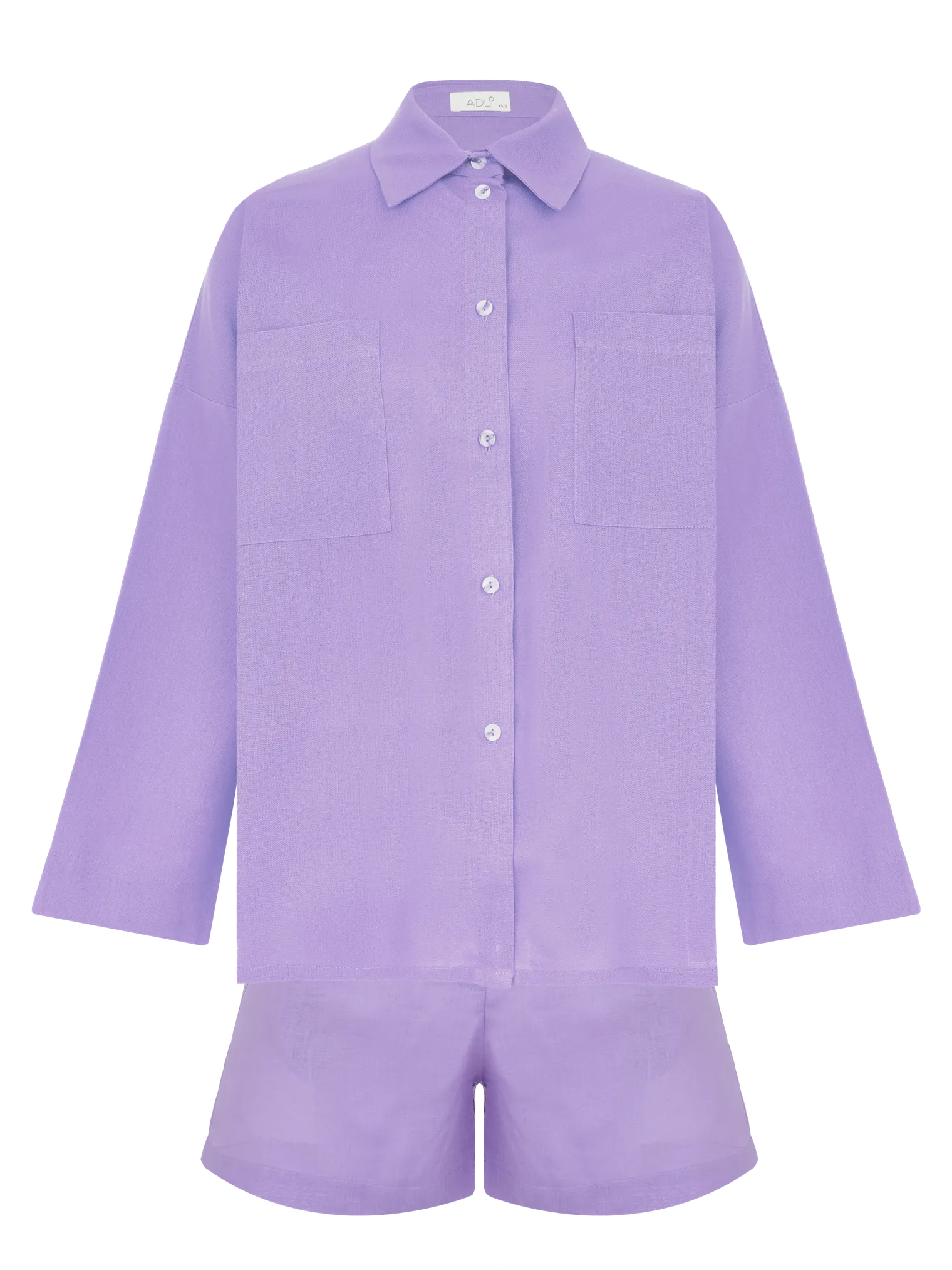Костюм летний изо льна: рубашка, шорты лилового цвета фото 1