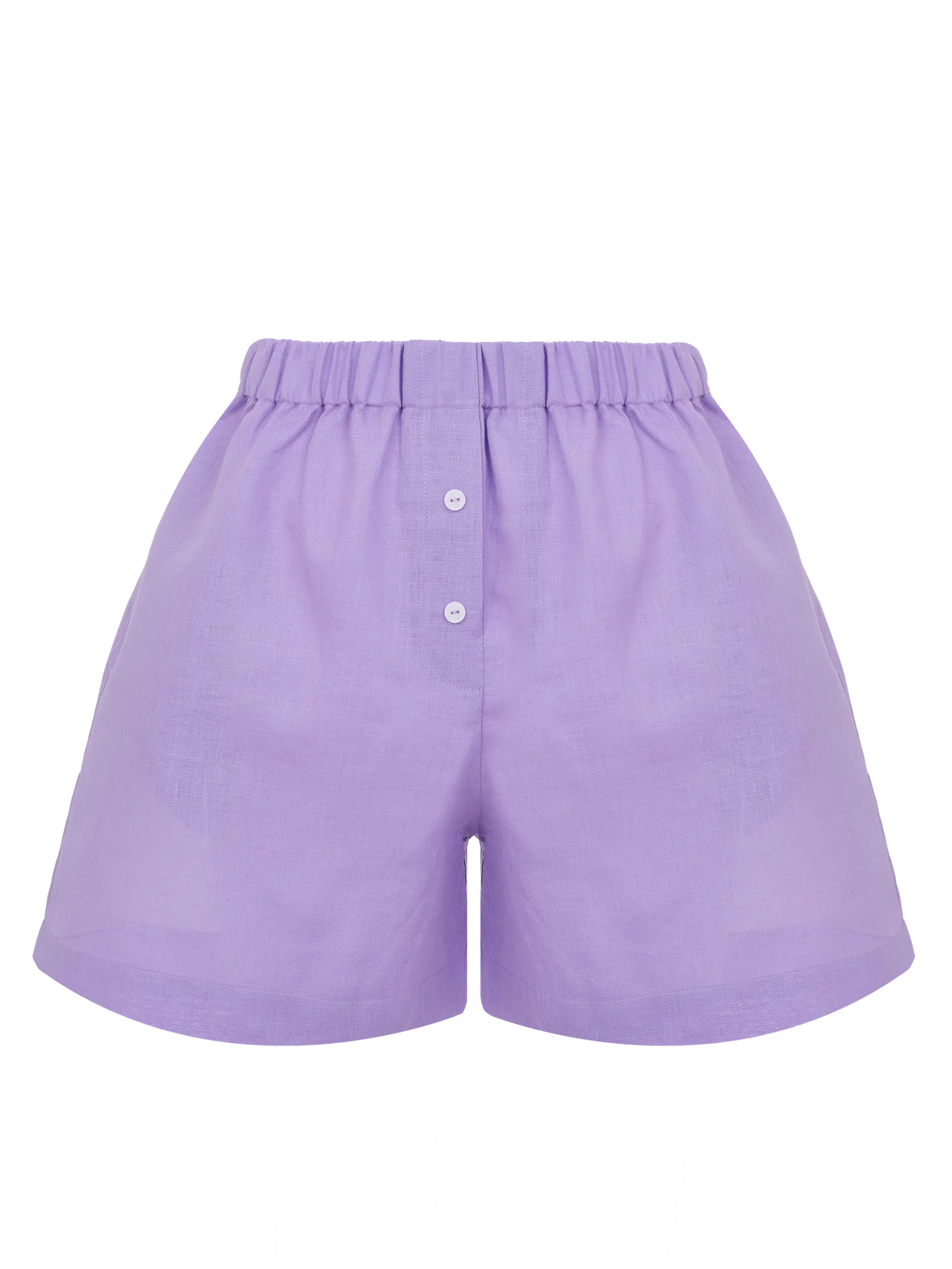 Костюм летний изо льна: рубашка, шорты лилового цвета фото 2