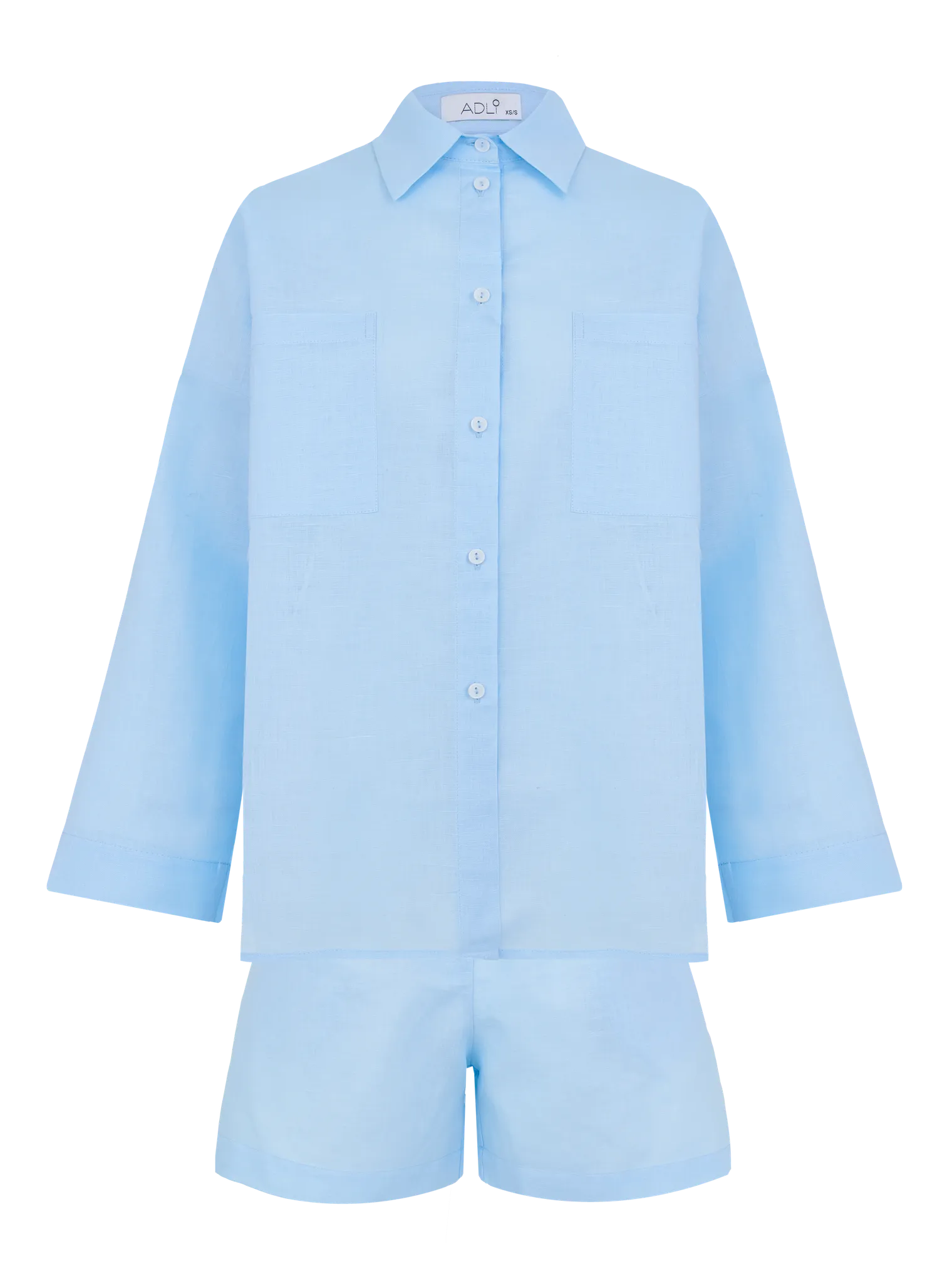 Костюм летний изо льна: рубашка, шорты голубого цвета фото 1