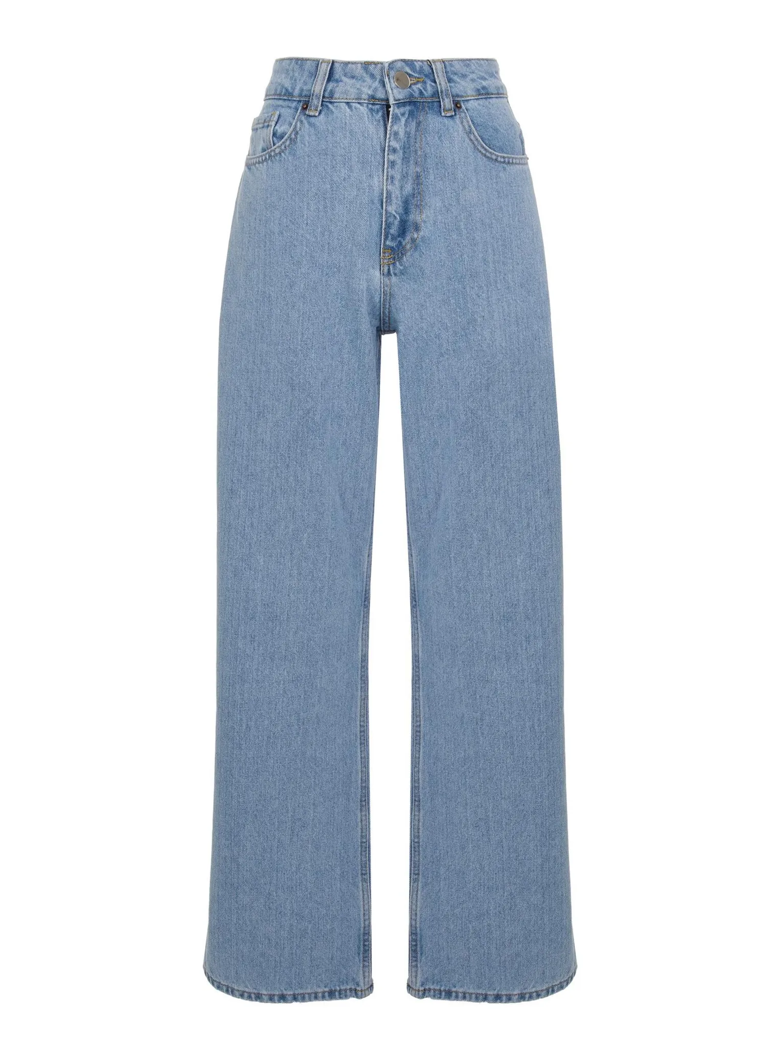 Джинсы широкого кроя с завышенной талией цвета голубая варка фото 7