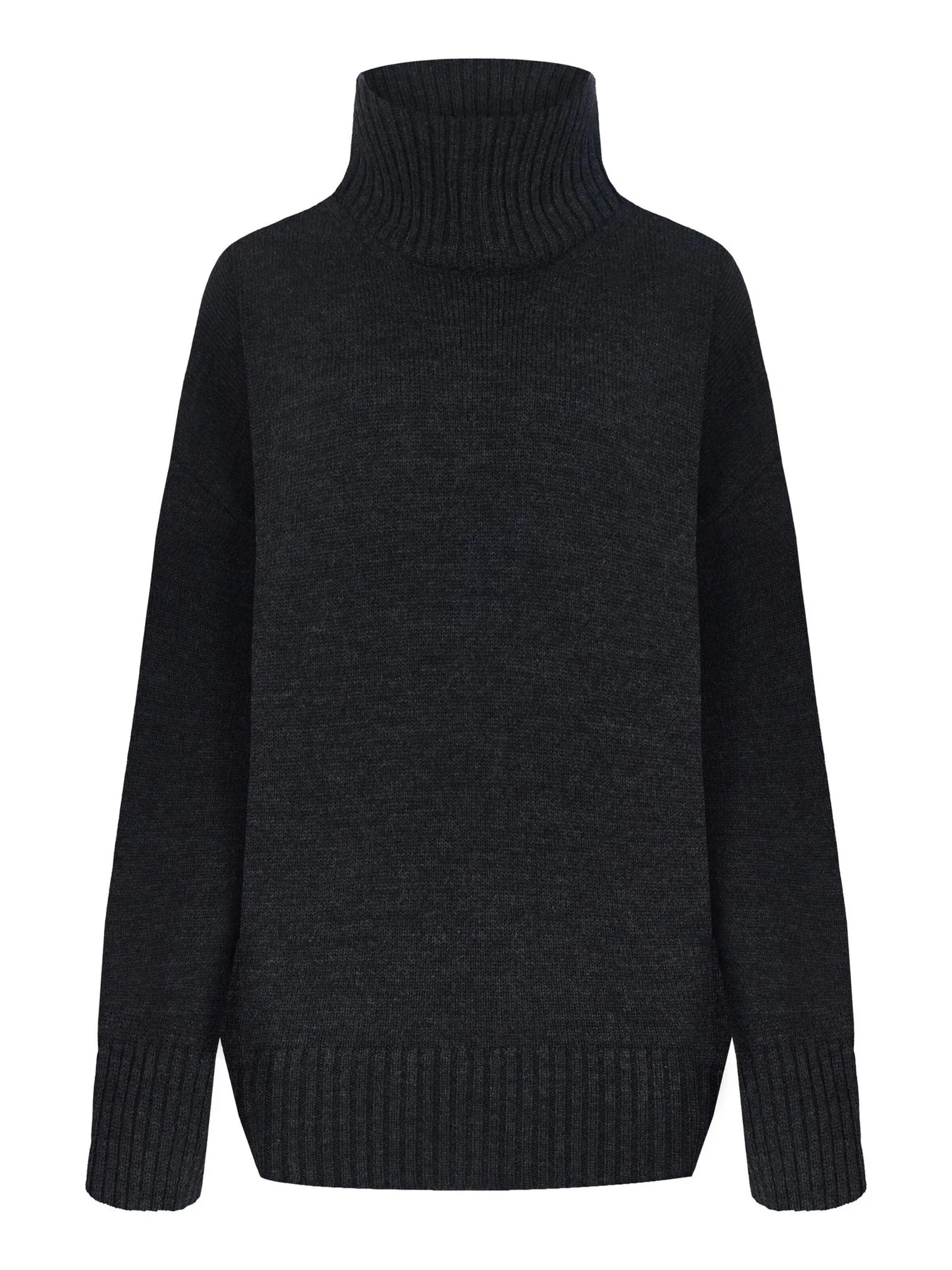 Джемпер мелкой вязки с высоким воротником графитового цвета фото 8