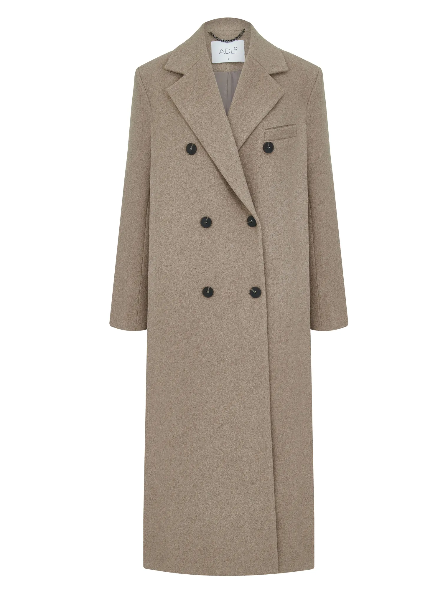 Пальто двубортное с втачным рукавом с поясом бежевого цвета фото 9