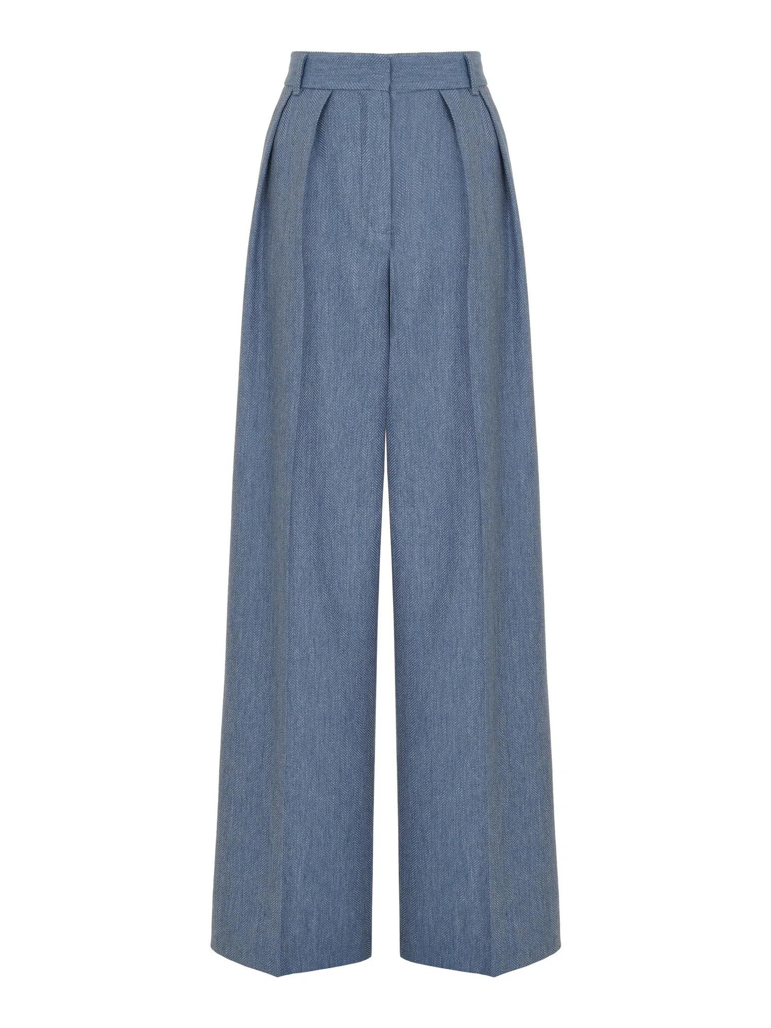 Брюки широкого кроя со складками из шерсти цвета голубой/серый в ёлочку фото 8