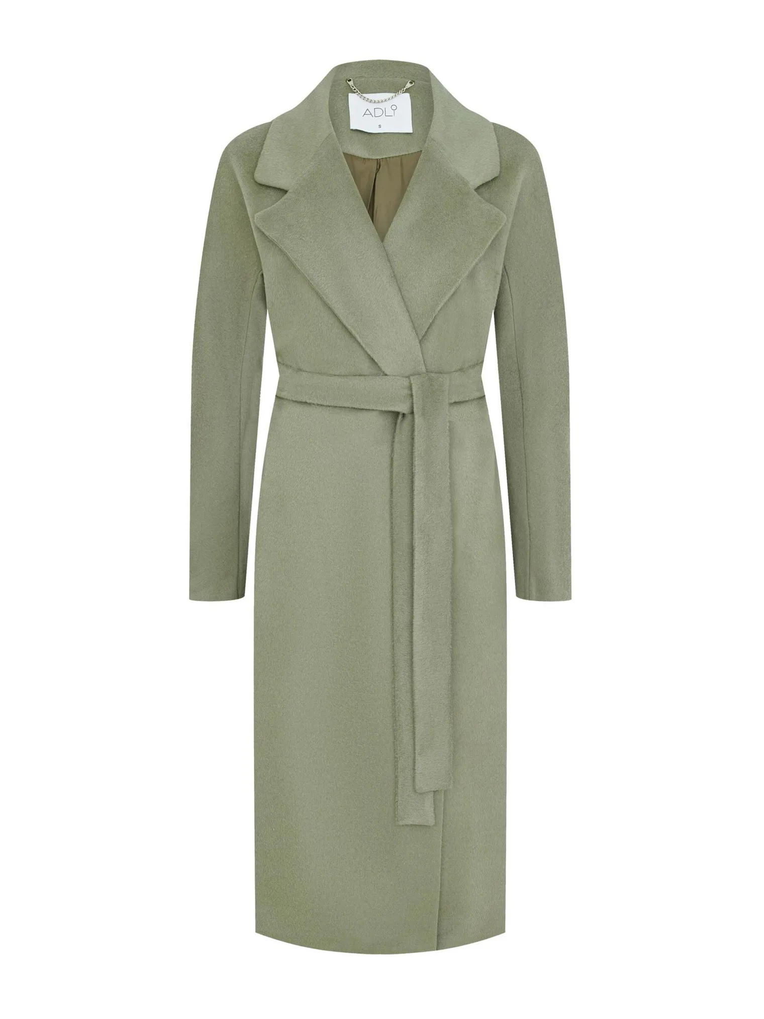 Пальто-халат с цельнокройным рукавом оливкового цвета фото 1