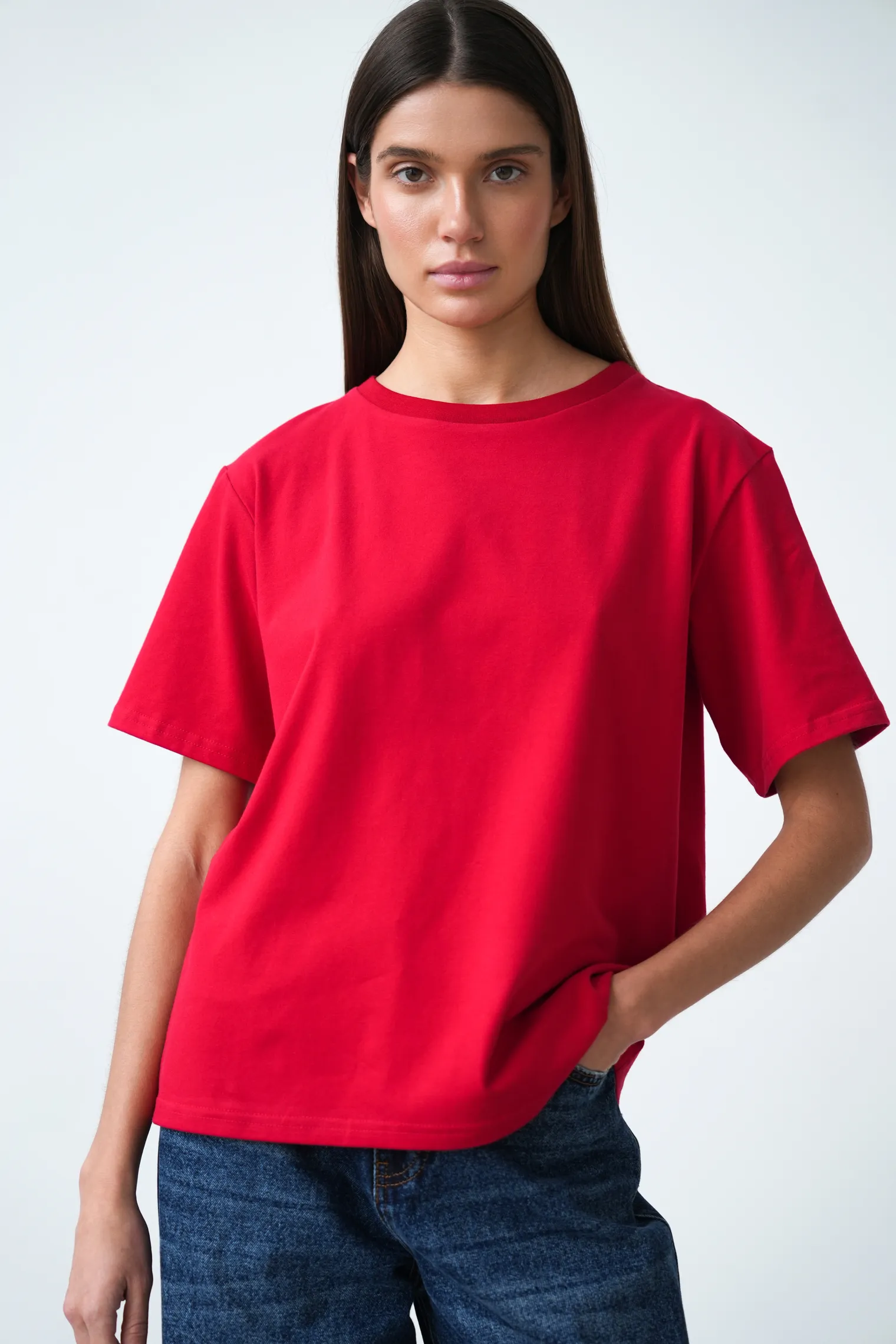 Футболка свободного кроя красного цвета фото 1