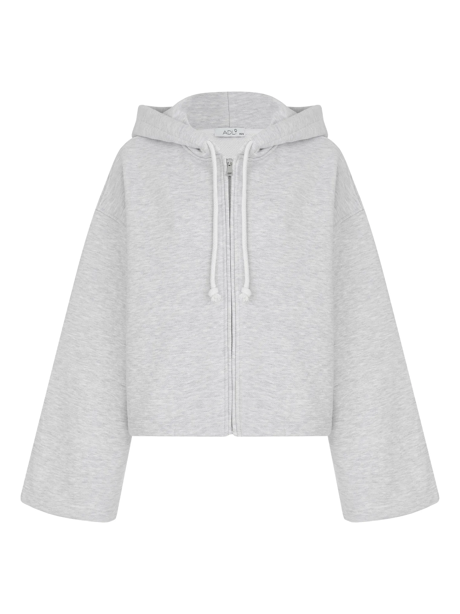 Худи из плотного хлопка с капюшоном на молнии и на кулисе цвета серый меланж фото 1
