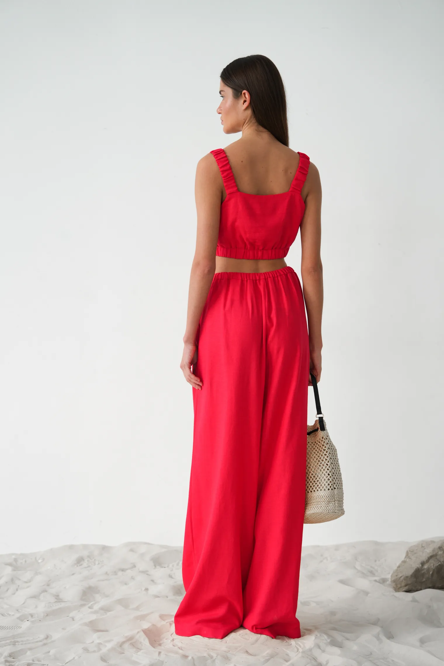 Брюки прямого кроя изо льна красного цвета фото 4
