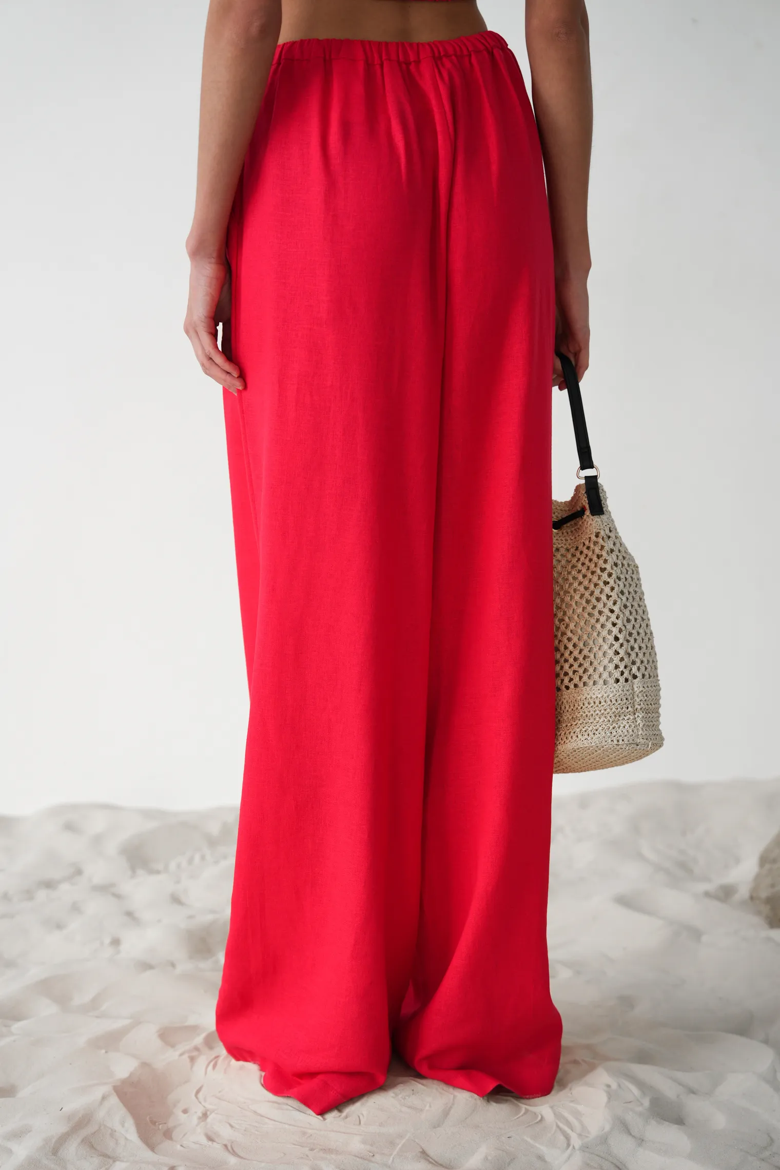 Брюки прямого кроя изо льна красного цвета фото 6