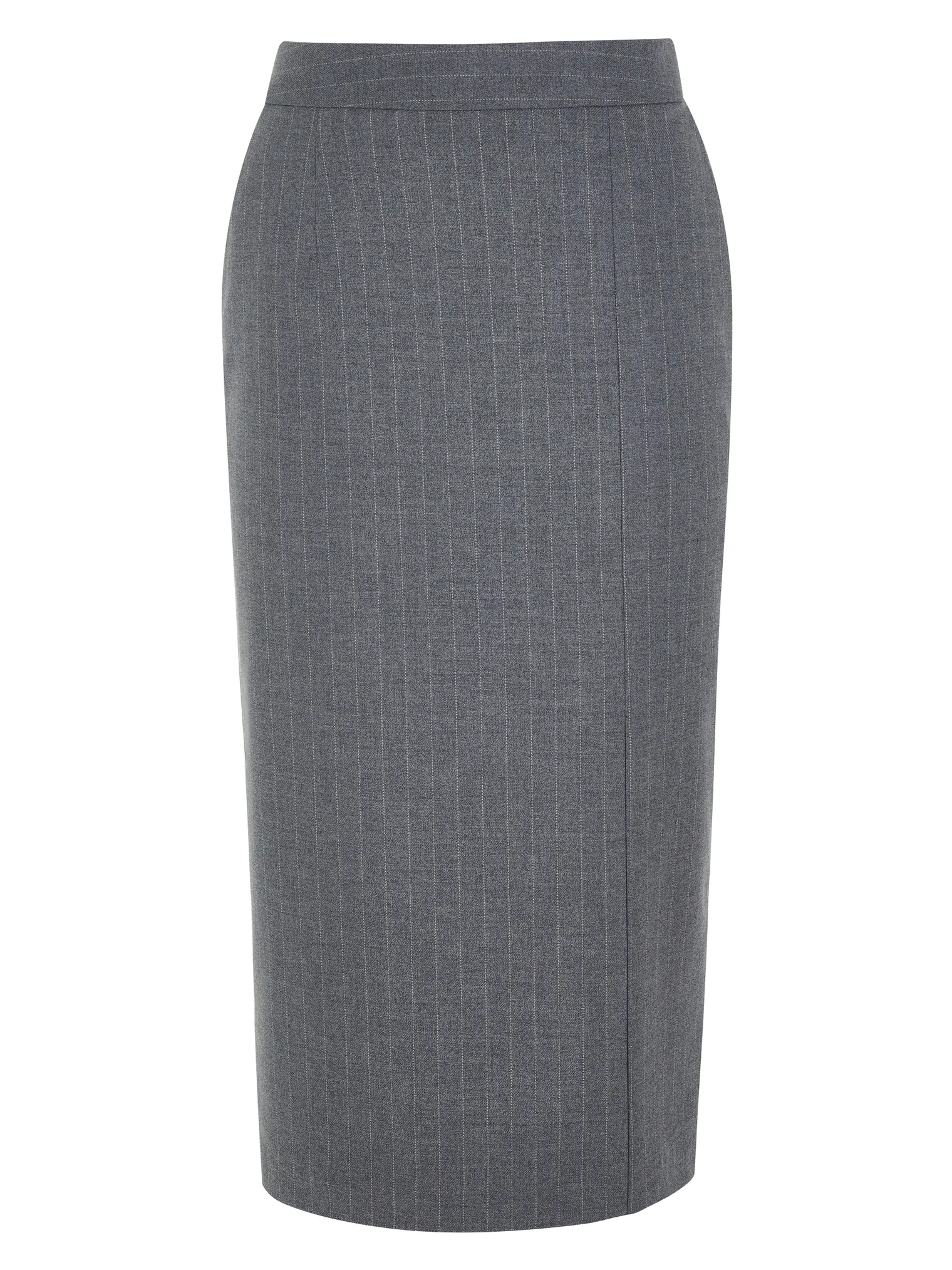 Юбка прямого кроя с разрезом в полоску серого цвета фото 1