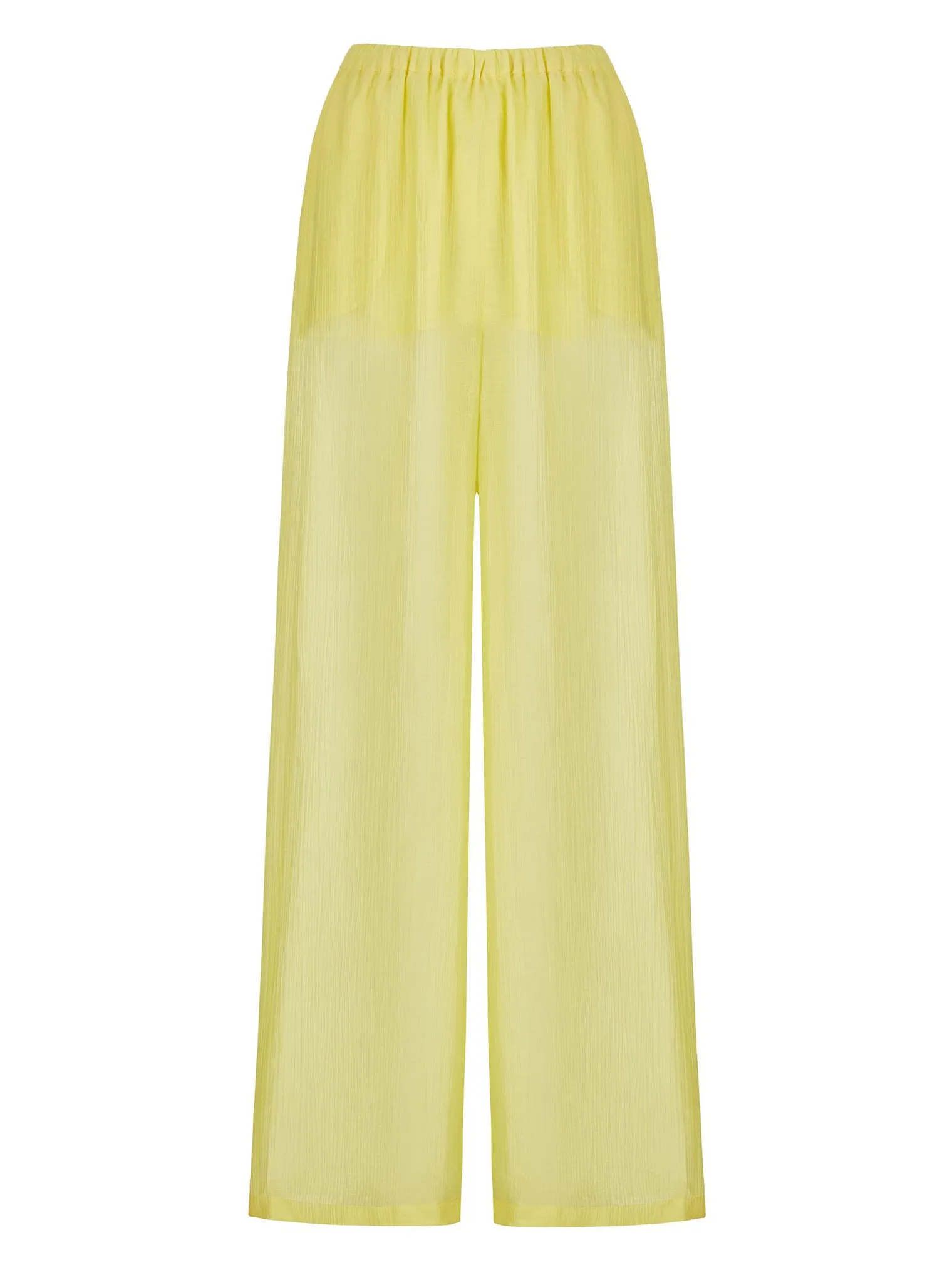 Брюки свободного кроя из жатой ткани цвета молочный лимон фото 8