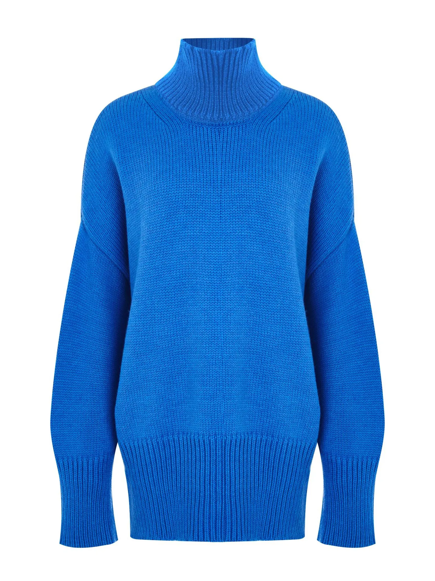 Джемпер крупной вязки с высоким воротником цвета королевский синий фото 8