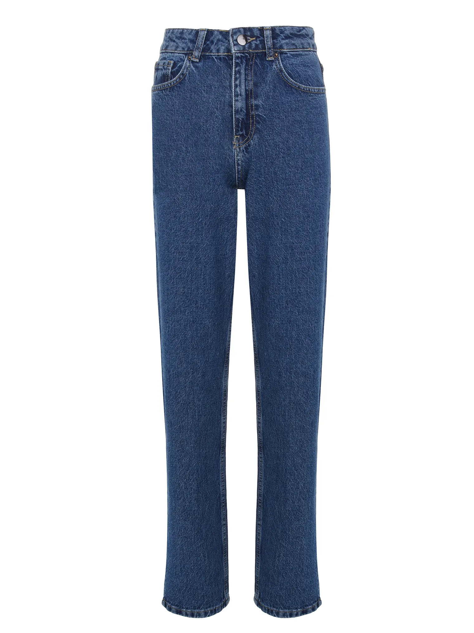 Джинсы прямого кроя с разрезами по низу голубого цвета фото 1