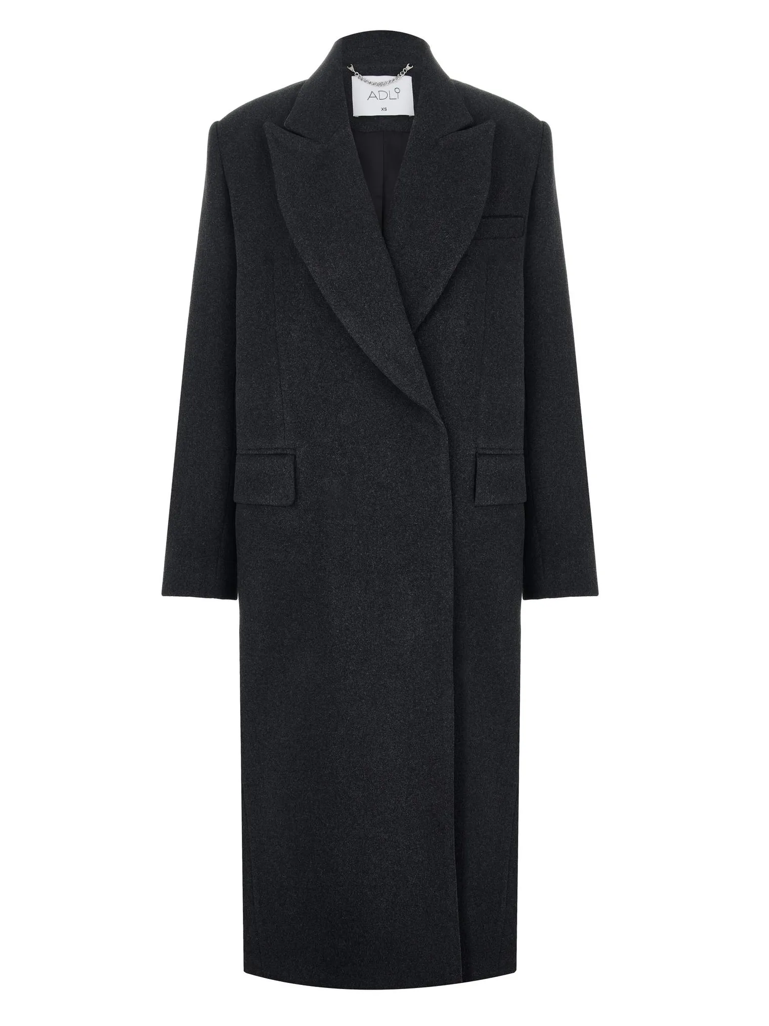 Двубортное пальто с накладными карманами графитового цвета фото 8