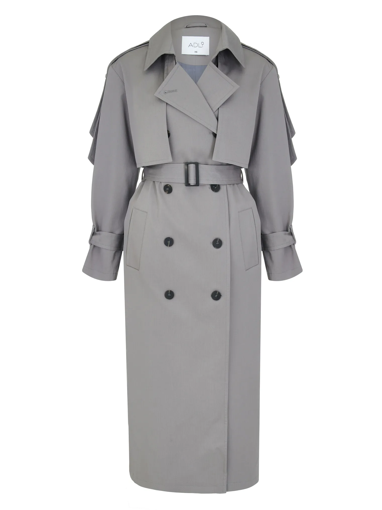 Тренч двубортный с поясом пепельного цвета фото 1