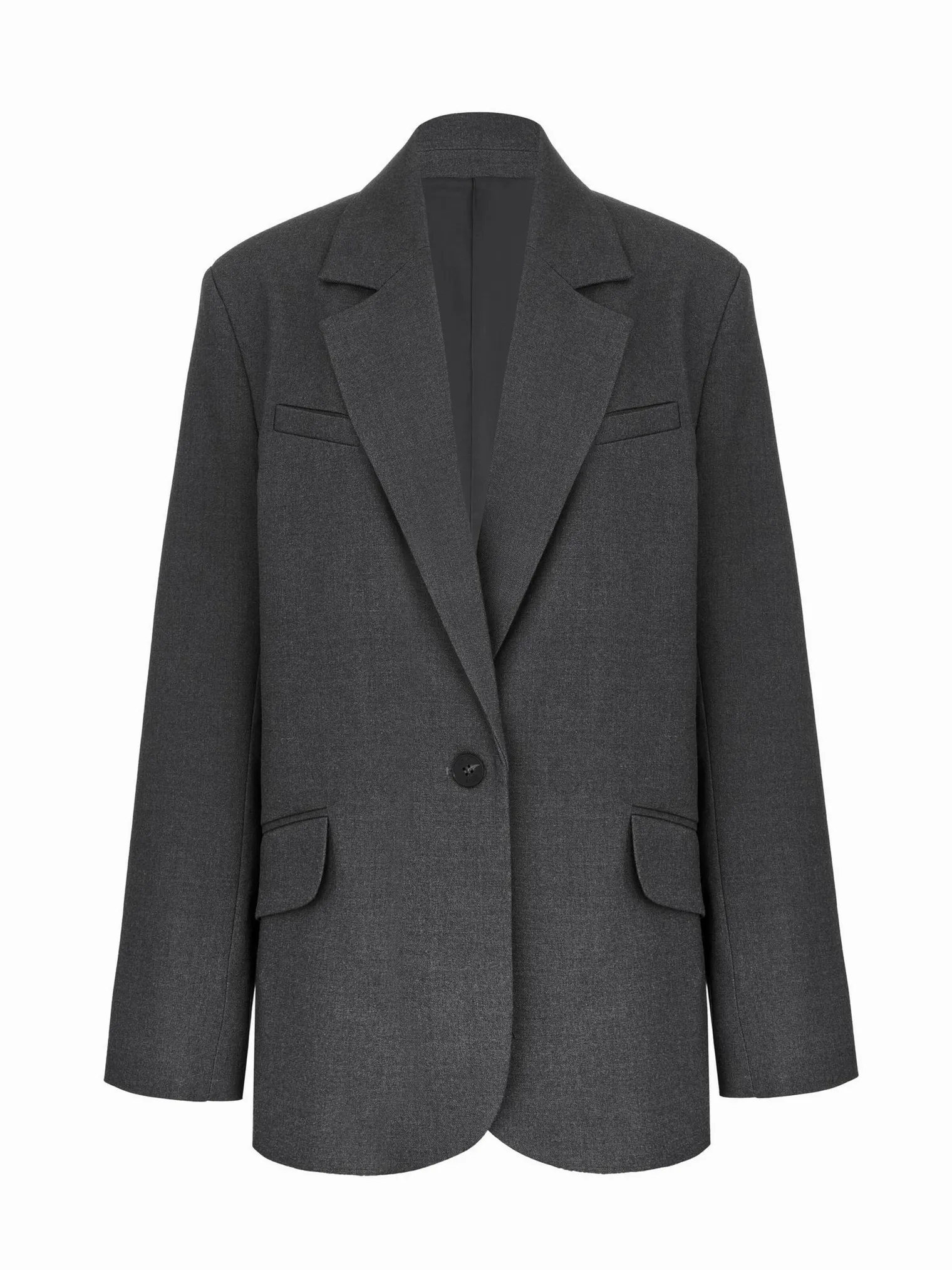 Однобортный жакет свободного кроя с карманами графитового цвета фото 9