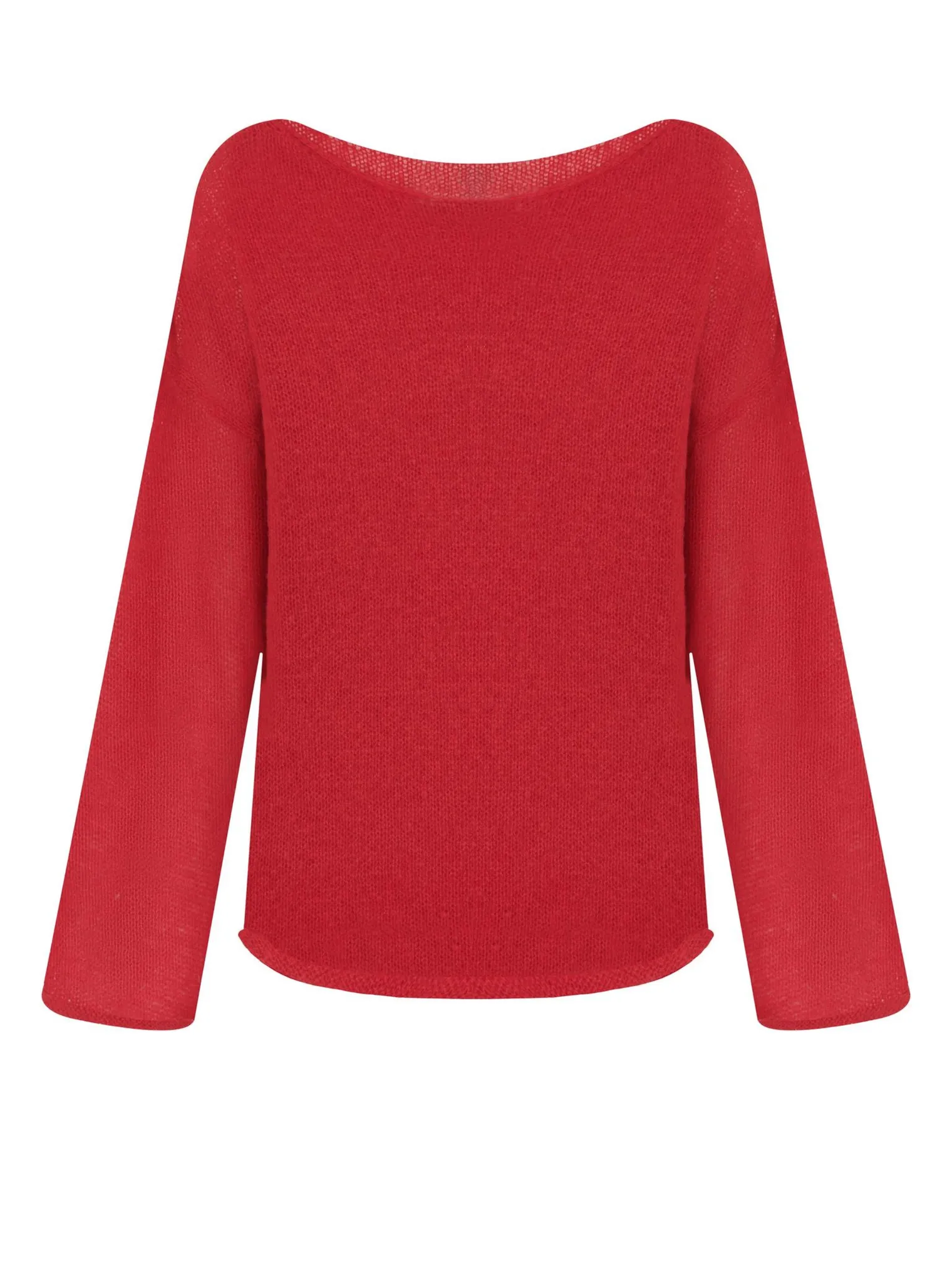 Джемпер мелкой вязки с низким воротником красного цвета фото 9