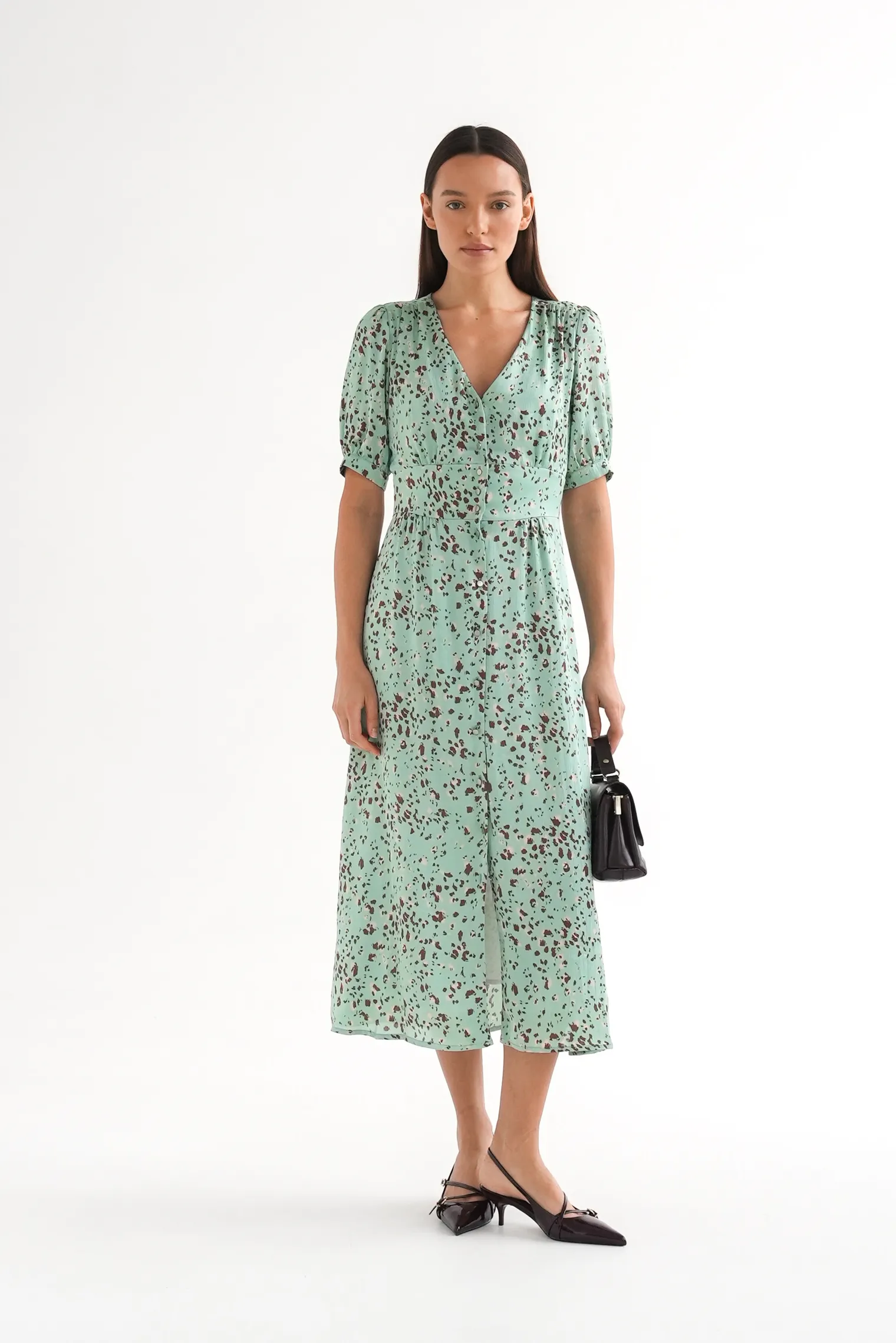 Платье на пуговицах с принтом в цвете зелёный/коричневый фото 3