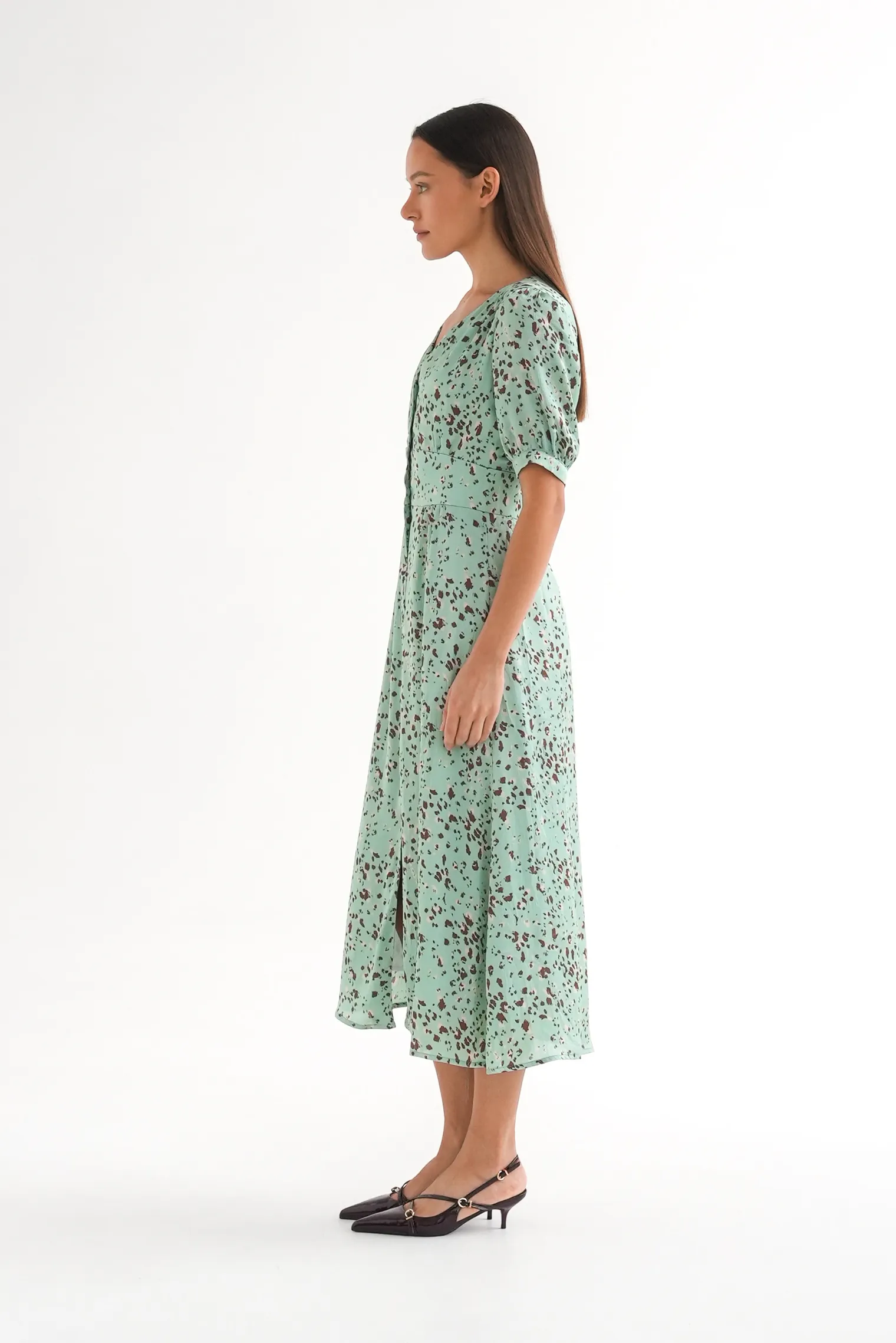 Платье на пуговицах с принтом в цвете зелёный/коричневый фото 8