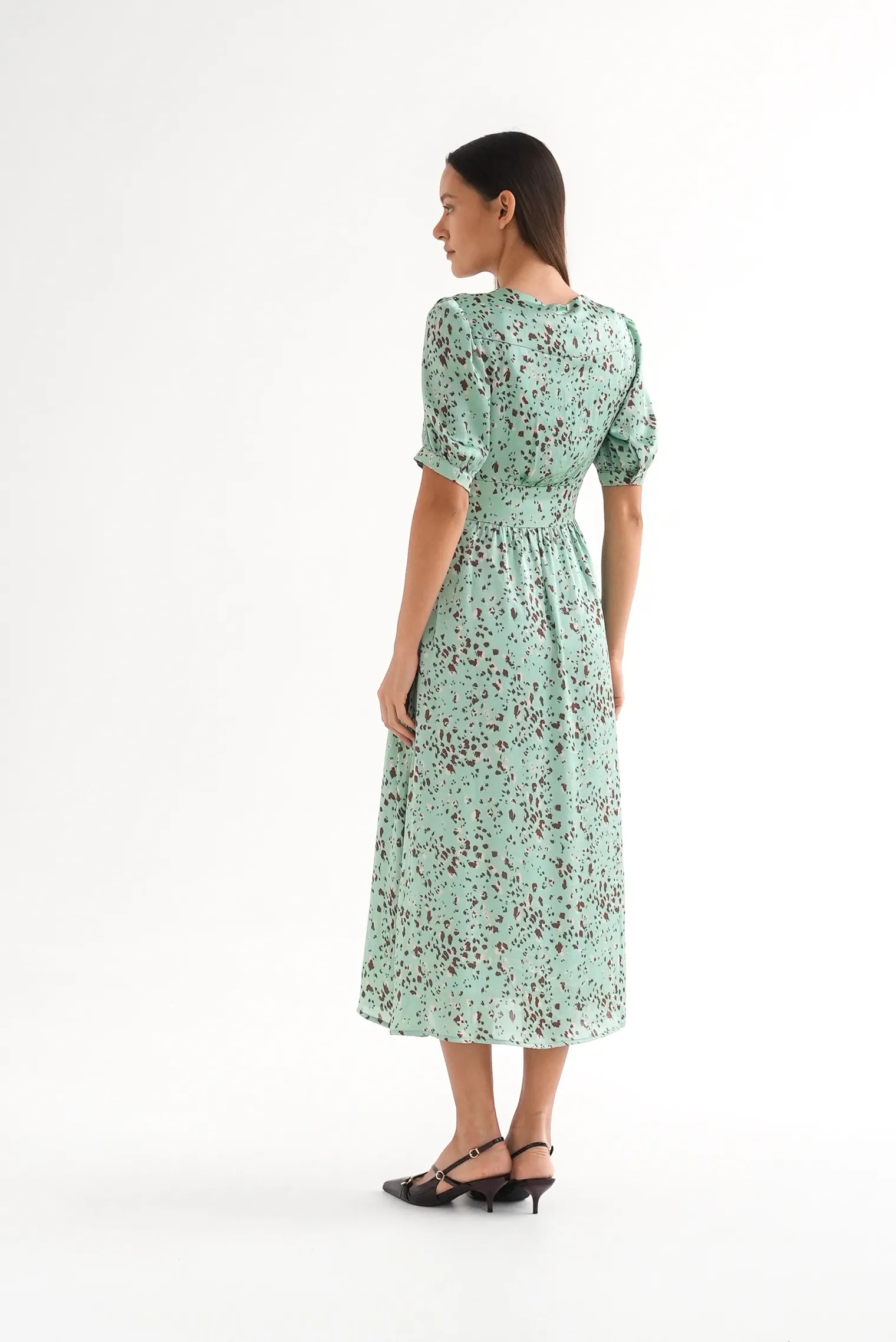 Платье на пуговицах с принтом в цвете зелёный/коричневый фото 4