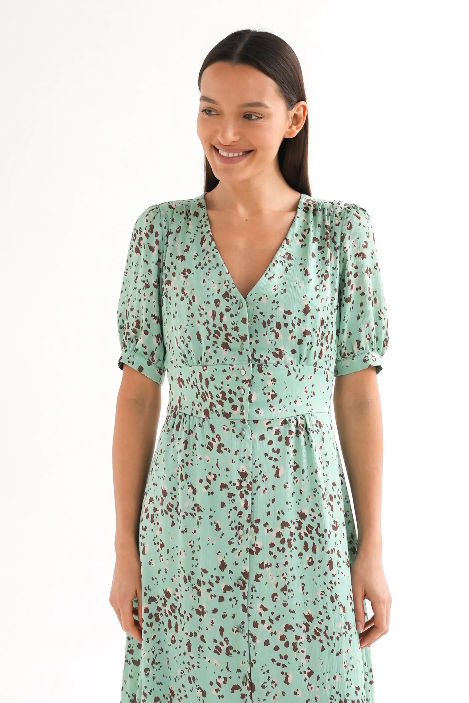 Платье на пуговицах с принтом в цвете зелёный/коричневый фото 9