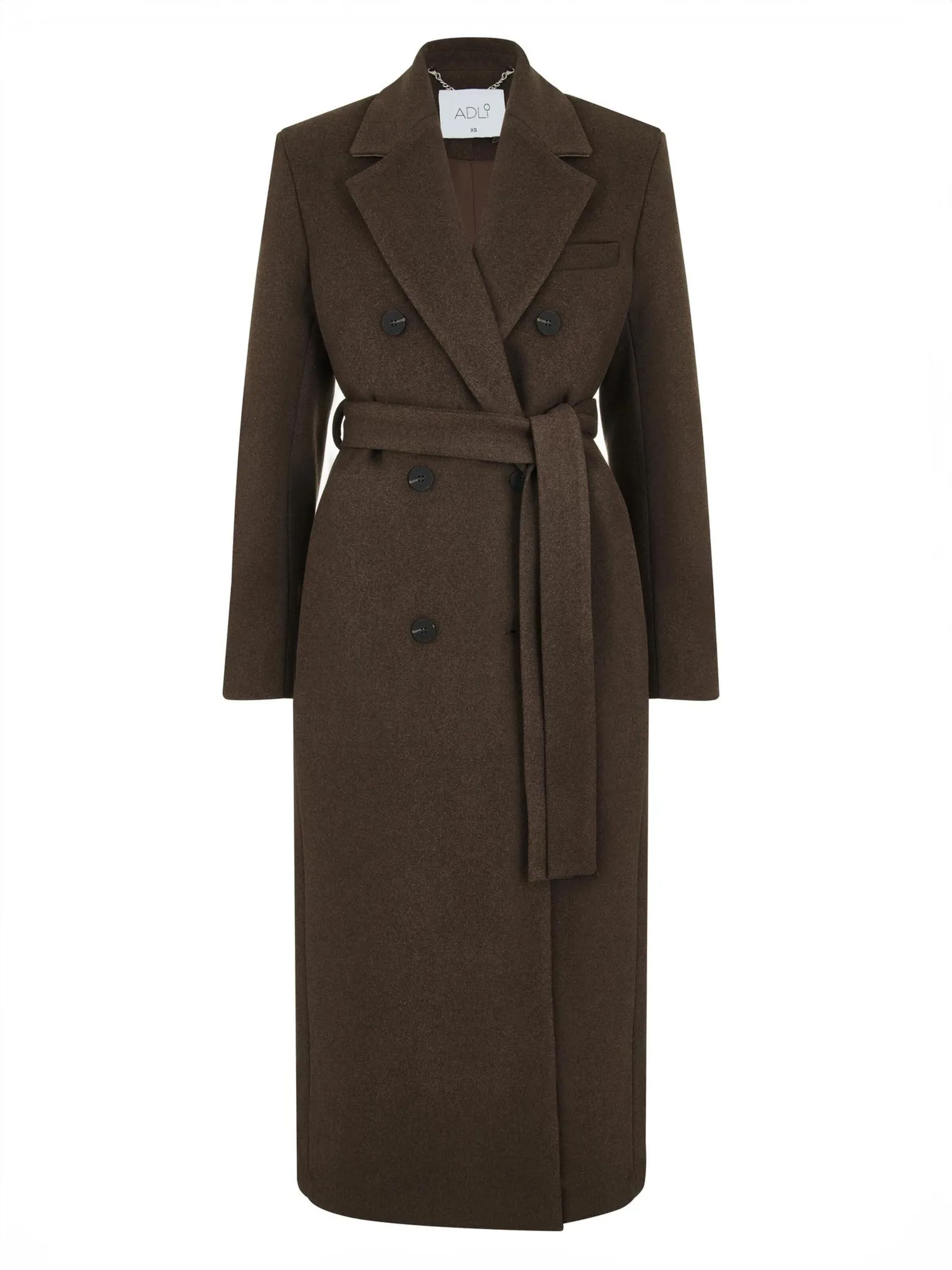 Пальто двубортное с втачным рукавом с поясом шоколадного цвета фото 9